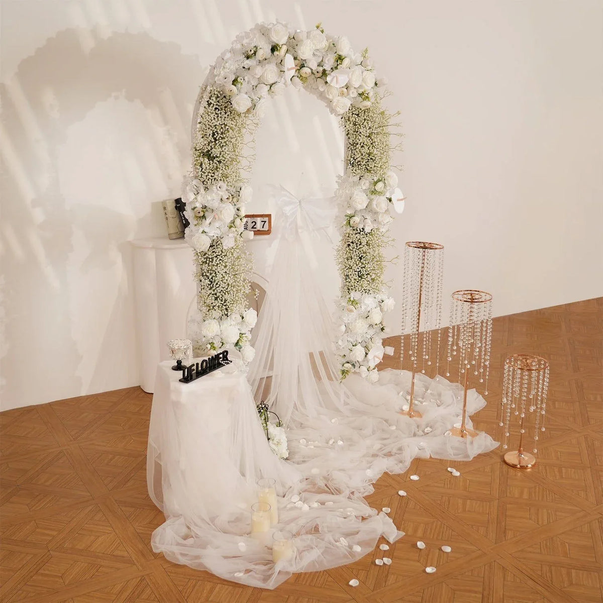Uflower White Baby's Breath Flower Row Wedding KT Backdrop Decor SET80170 - Uflower