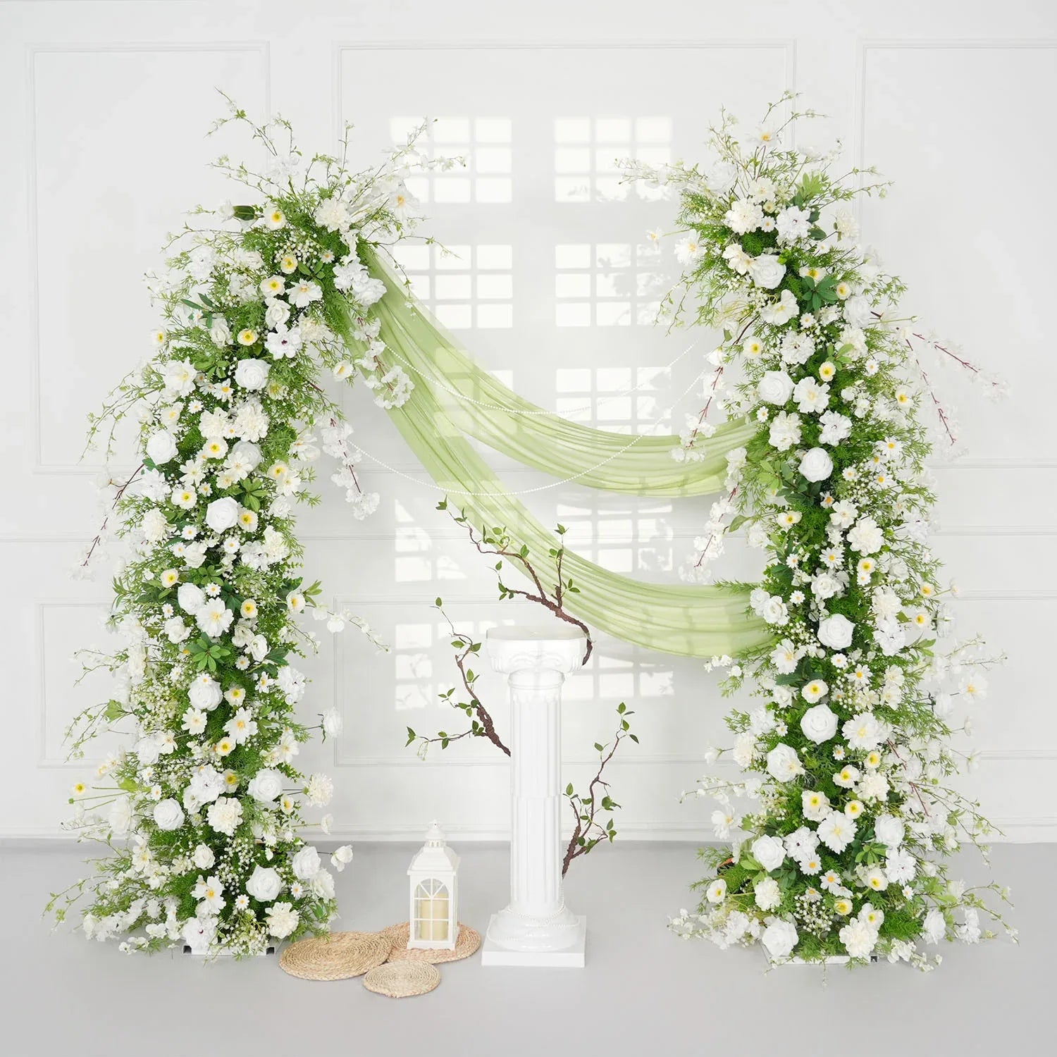 Uflower Green White Floral Horn Arch Wedding Party Backdrop Decor SET80127 - Uflower