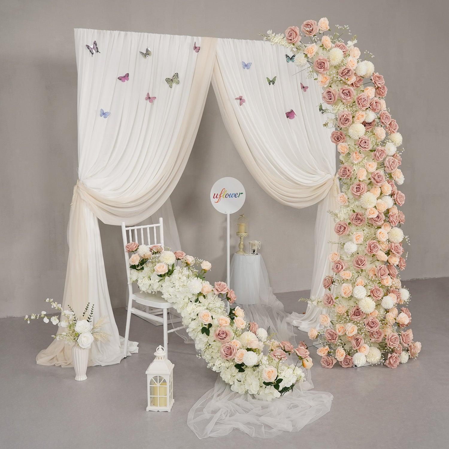 Uflower Champagne Horn Arch Baby's Breath Wedding Backdrop Party Event Decor Props SET80223