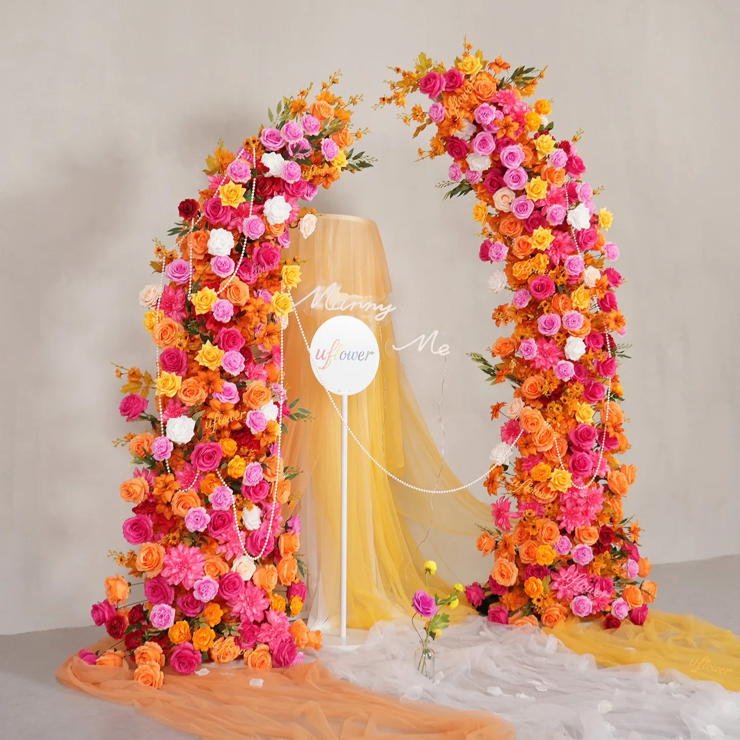 Uflower Orange-Rose Horn Arch Wedding Backdrop Party Event Decor Props SET80235