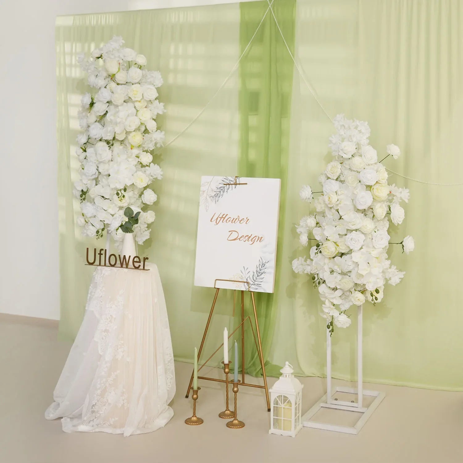 Uflower Artificial White Rose Flower Row Wedding KT Backdrop Decor SET80129 - Uflower