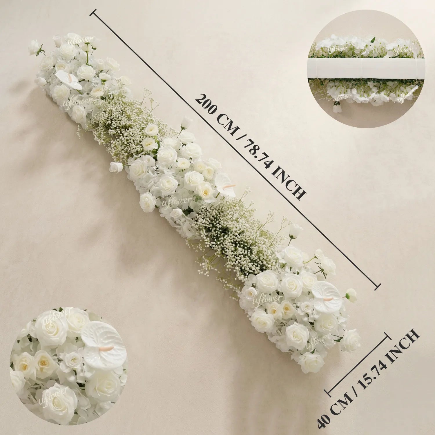 Uflower White Baby's Breath Flower Row Wedding KT Backdrop Decor SET80170