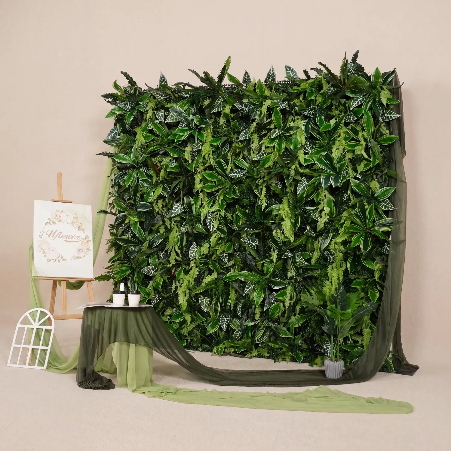 Uflower Green Brazilian Leaf Wall for Wedding Event Decor SET80255-01