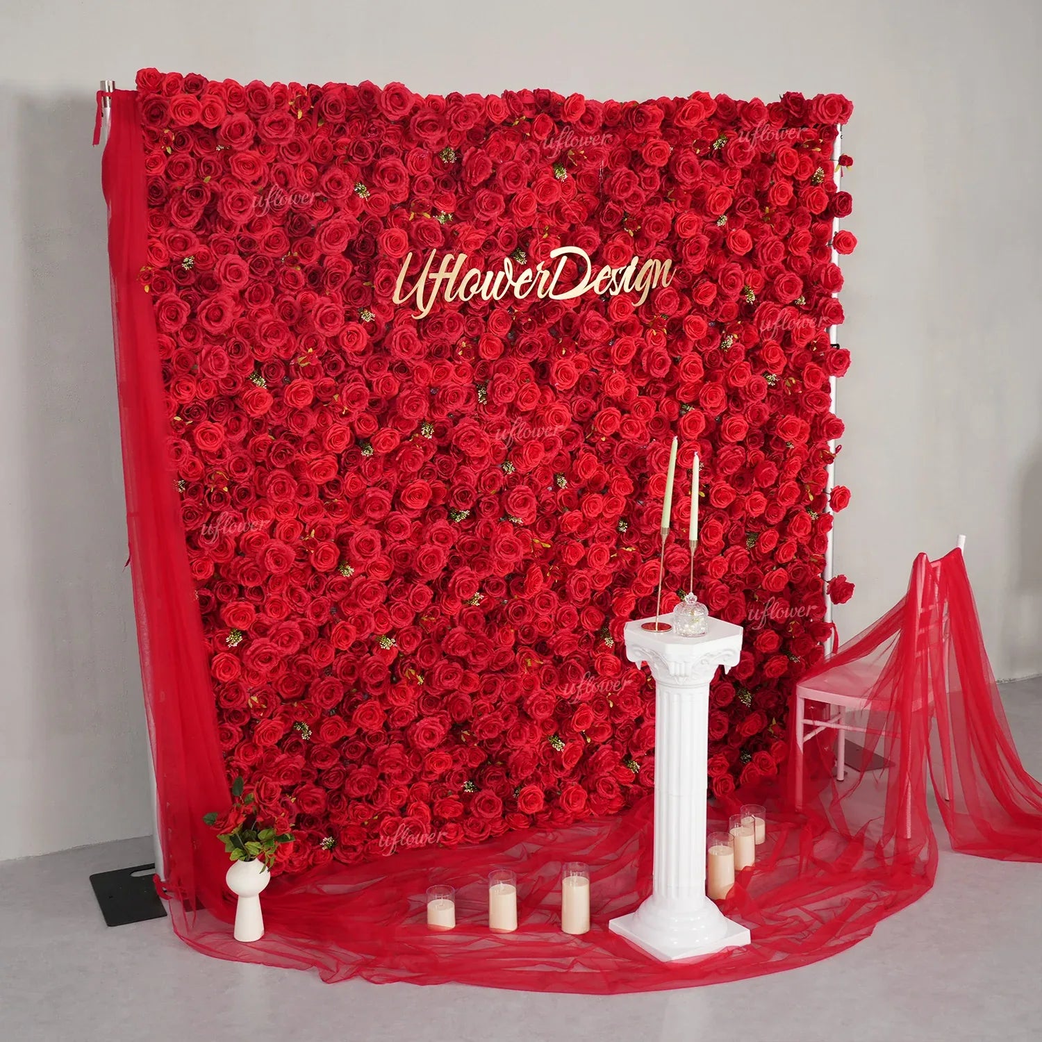 Uflower Red Rose Flower Wall Backdrop Wedding Party Decoration SET80200 - Uflower
