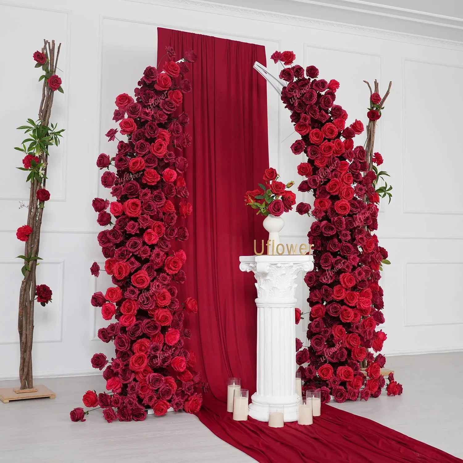 Uflower Red Rose Floral Horn Arch Wedding Party Backdrop Decor SET80204 - Uflower