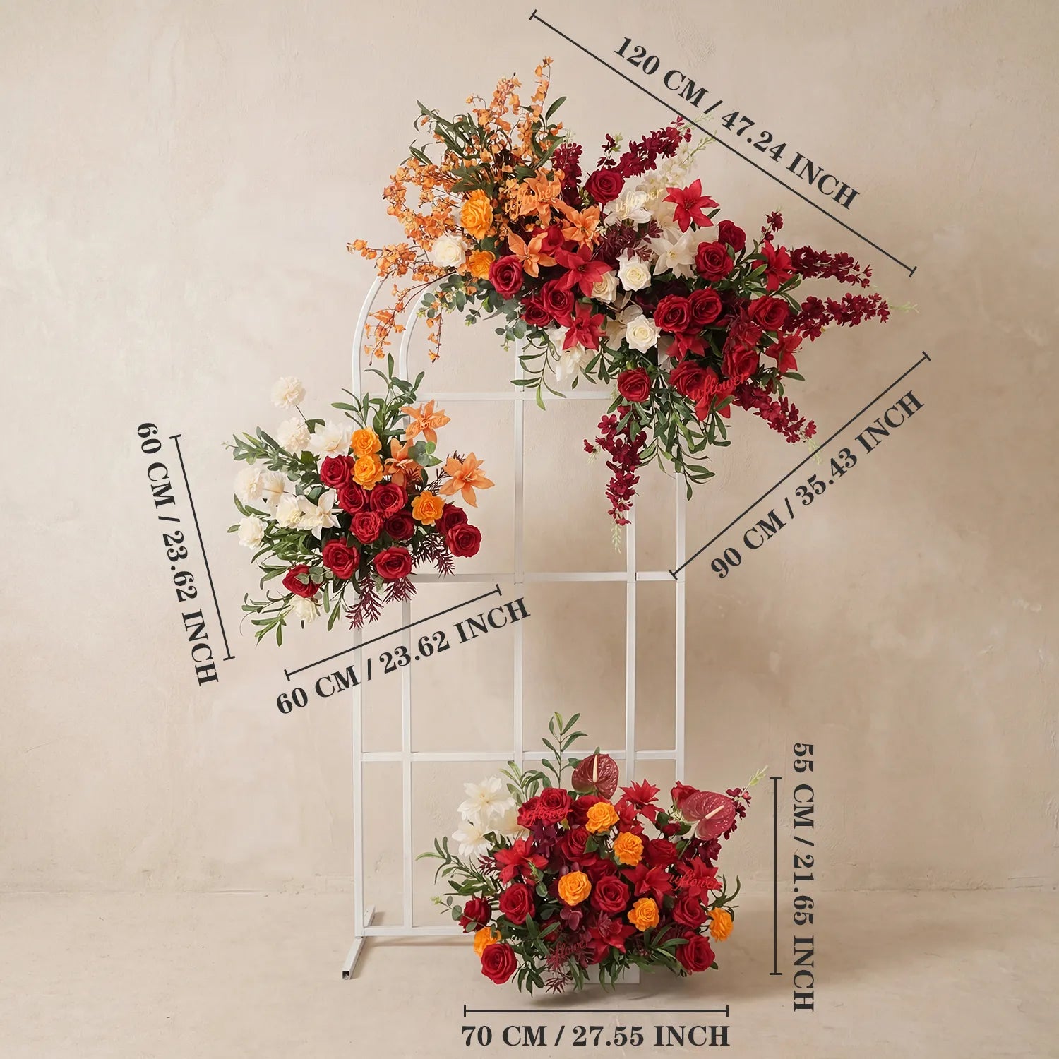 Uflower Red Orange  Flower Wedding Backdrop Arch Floral Arrangement SET80224