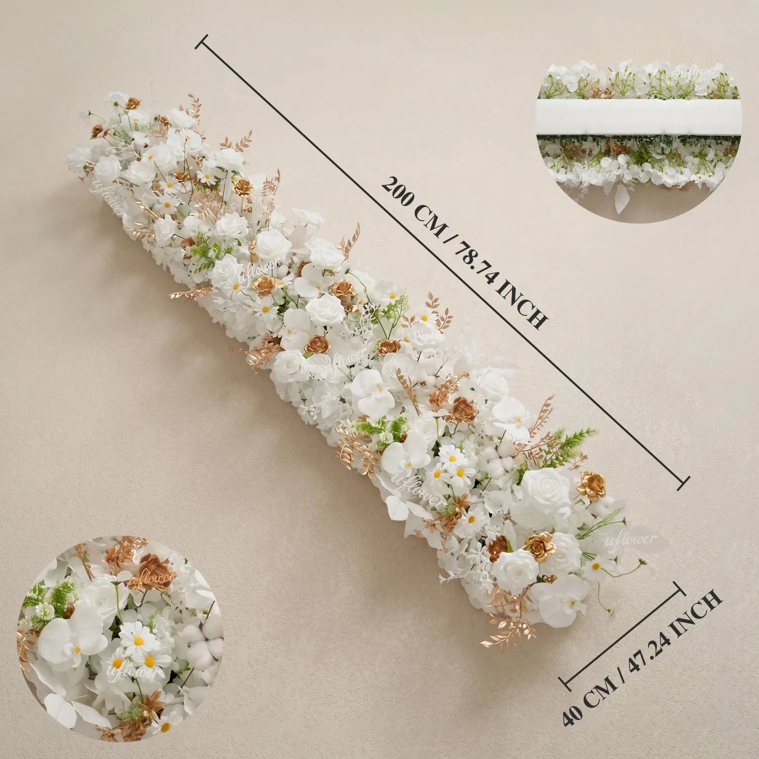 Uflower White Gold Floral Row Wedding & Party Table Runner Decor MC80314-01
