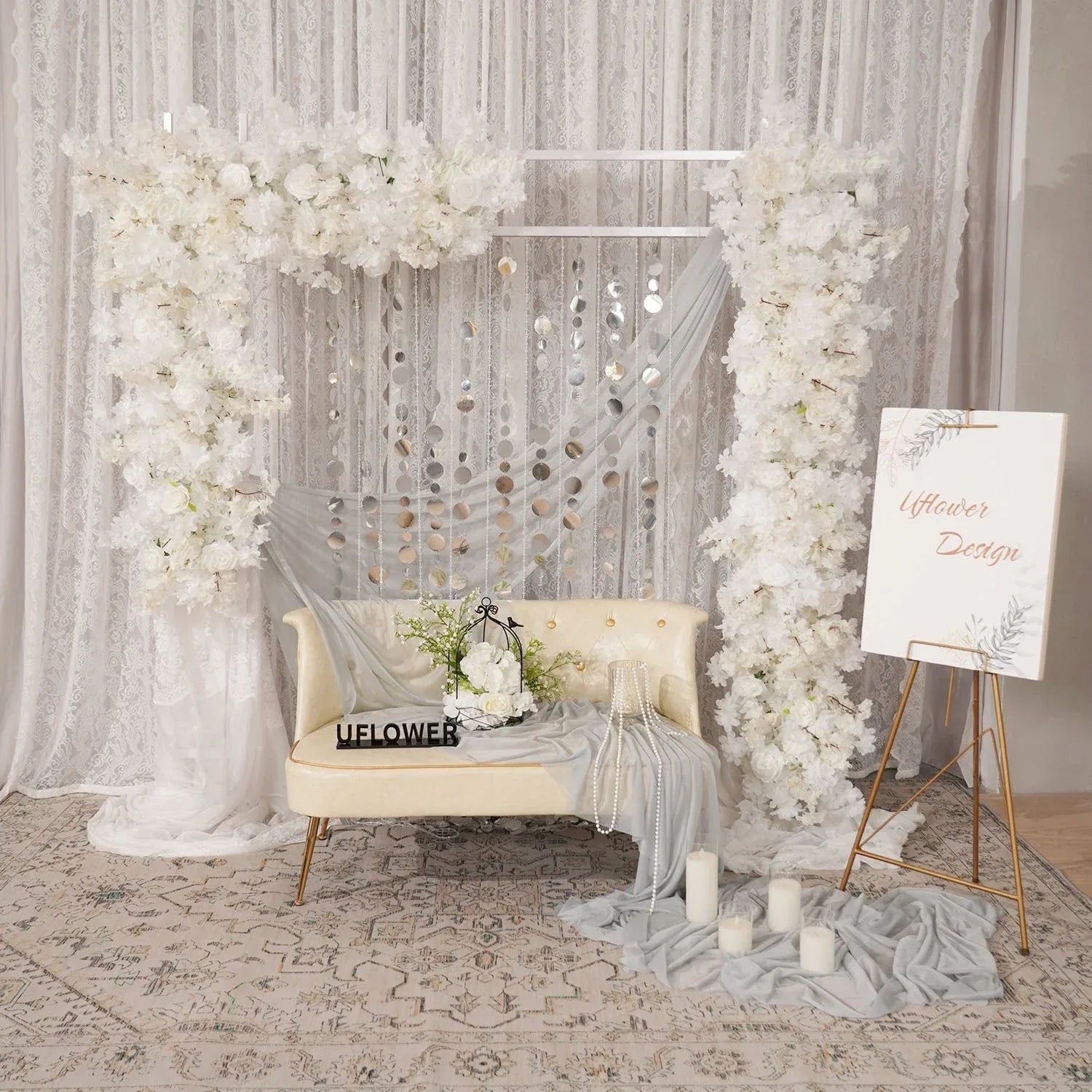 Uflower White Cherry Blossom Flower Row Wedding KT Backdrop Decor SET80166 - Uflower