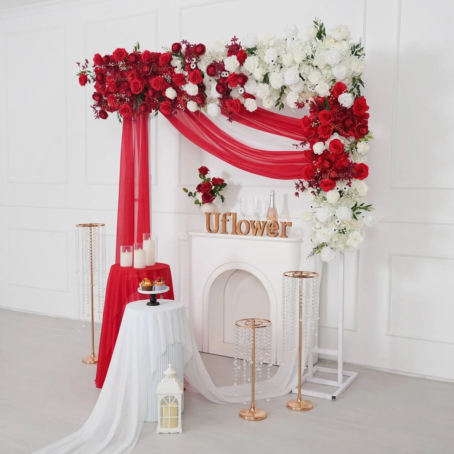 Uflower Artificial Red White Rose Flower Row Wedding KT Backdrop Decor SET80196 - Uflower