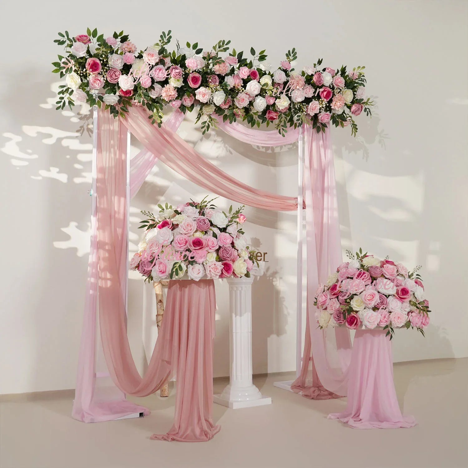 Artificial Pink Rose Flower Arrangement Wedding Backdrop Decor Props SET80142 - Uflower