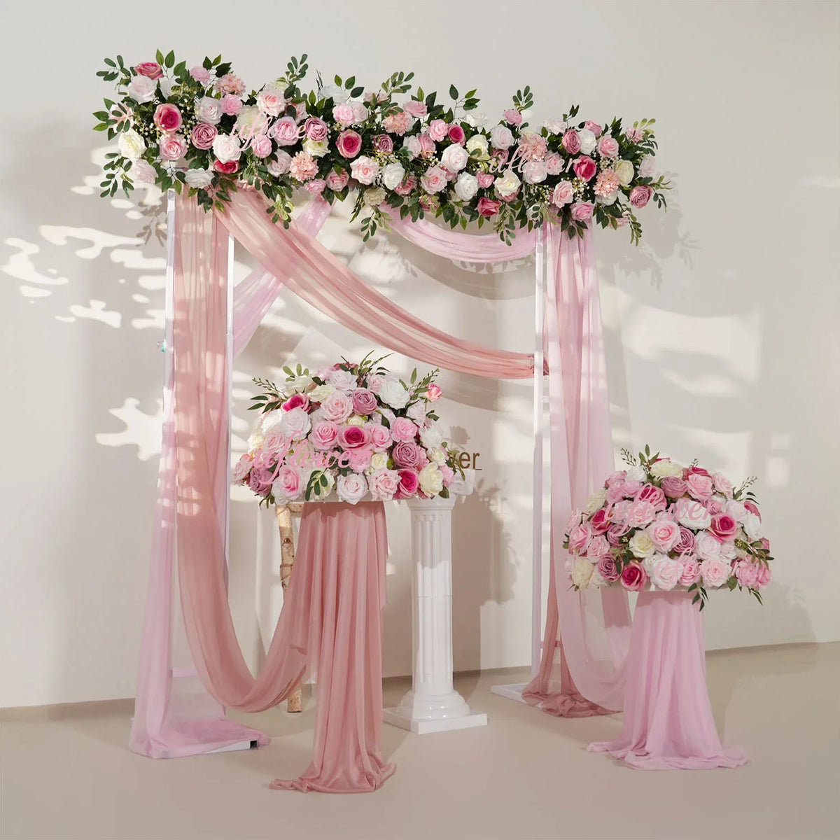 Artificial Pink Rose Flower Arrangement Wedding Backdrop Decor Props SET80142 - Uflower