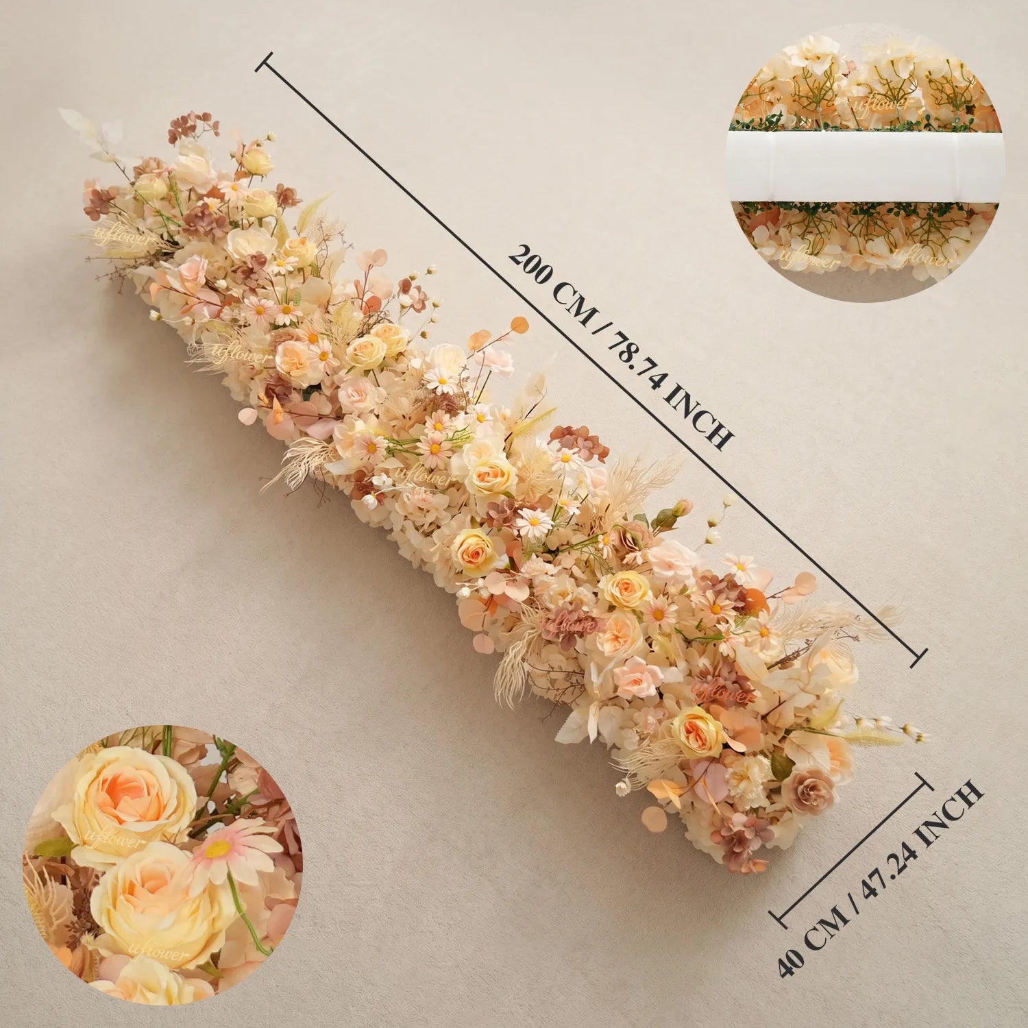 Uflower Champagne Floral Row Wedding & Party Table Runner Decor MC80313-01
