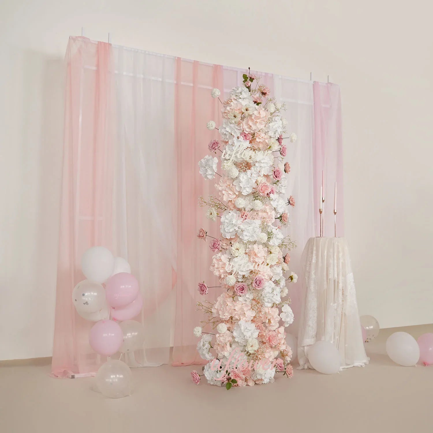 Uflower Artificial Pink White Flower Row Wedding KT Backdrop Decor MC80144-01 - Uflower