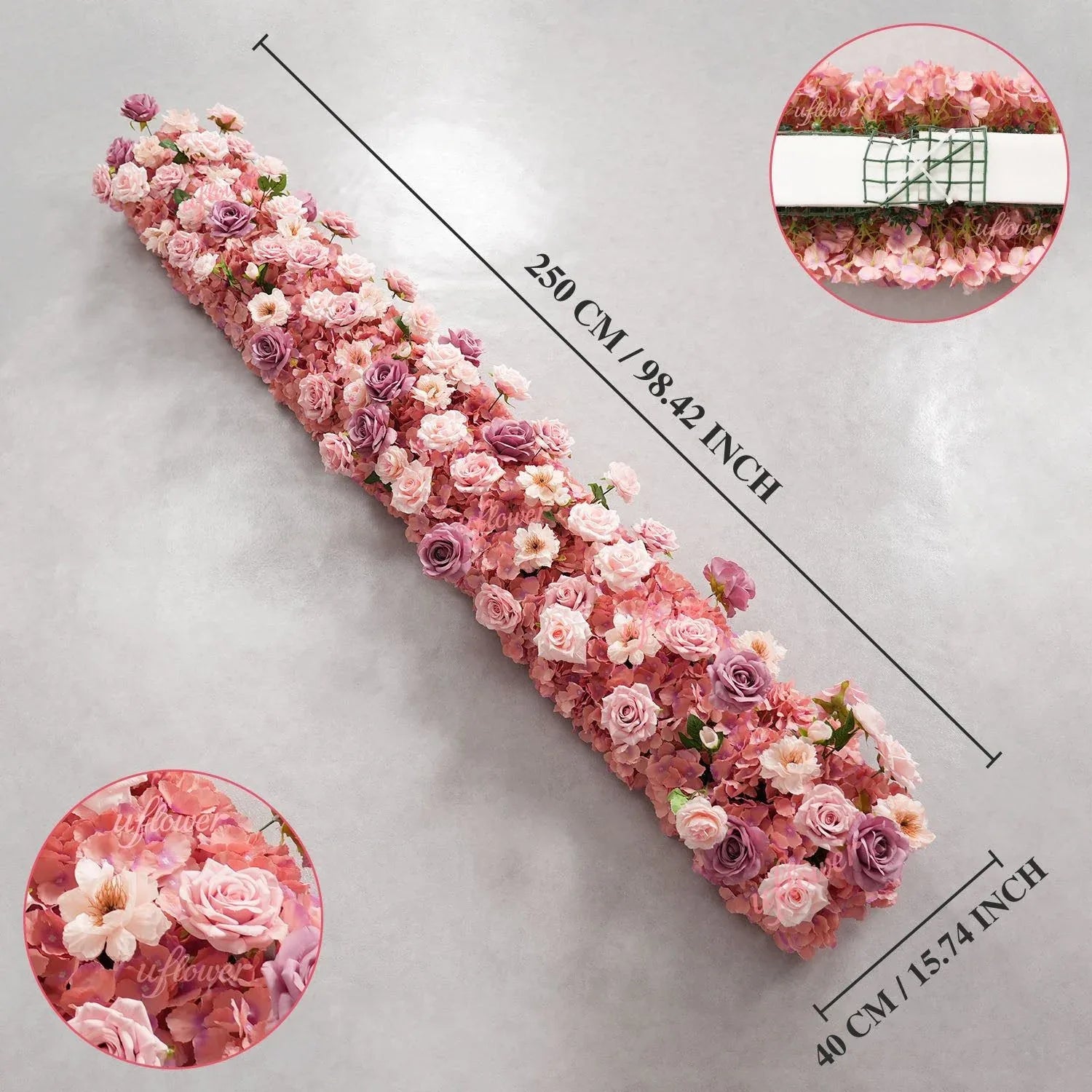 Uflower Purple Pink Floral Arrangement Wedding Party Backdrop Flower Row Decor SET80192 - Uflower