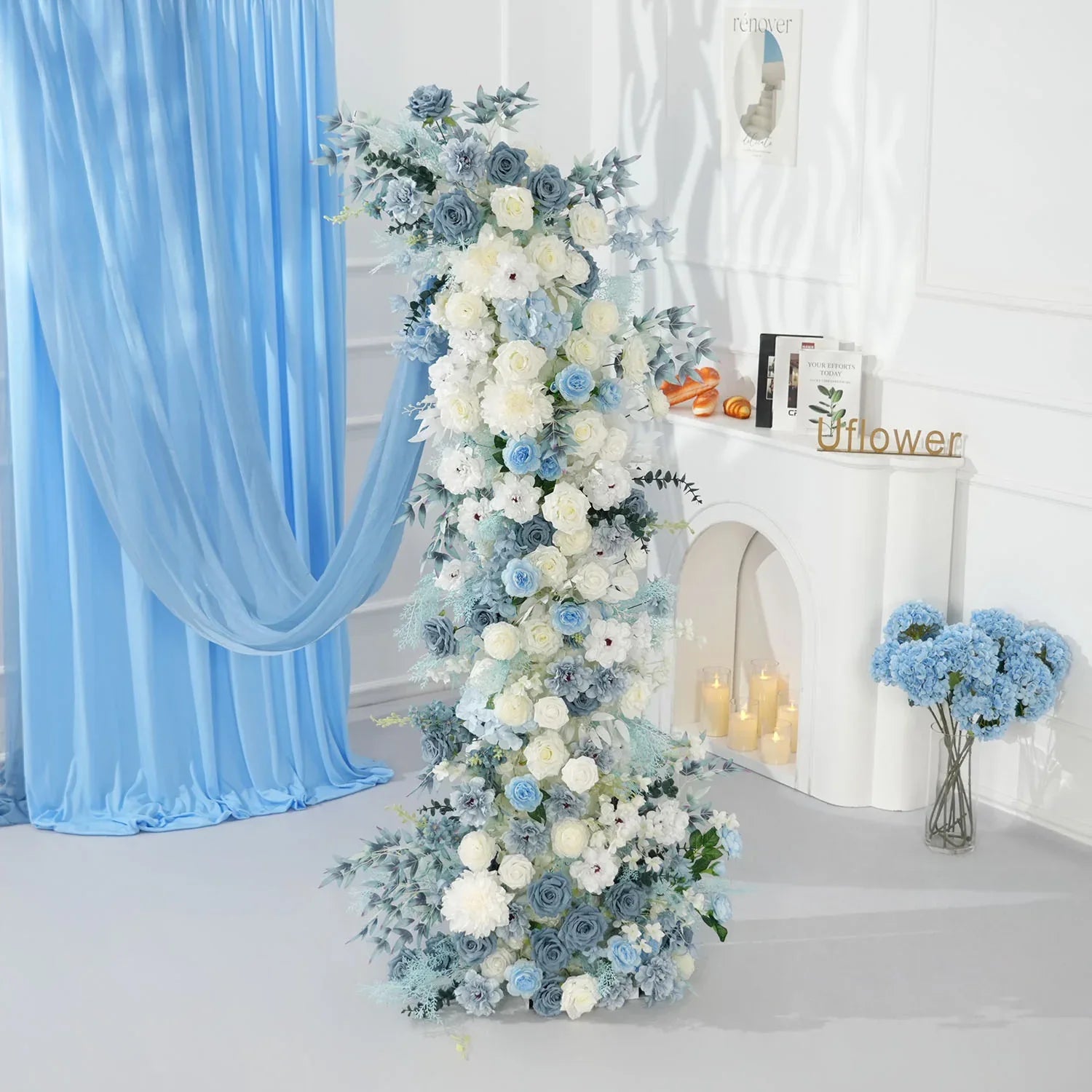 Uflower Horn Arch Blue White 5D Floral Arrangement Wedding Decor MC80138-01 - Uflower