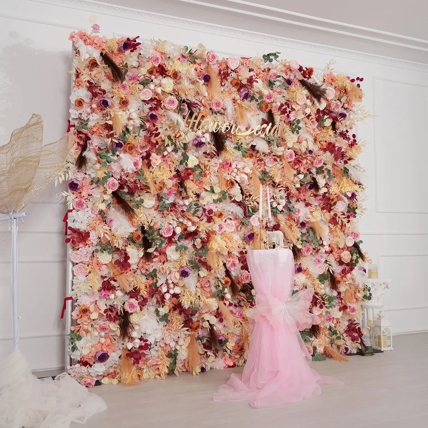 Uflower Champagne Khaki 5D Flower Wall Wedding Party Proposal Decor SET80175 - Uflower