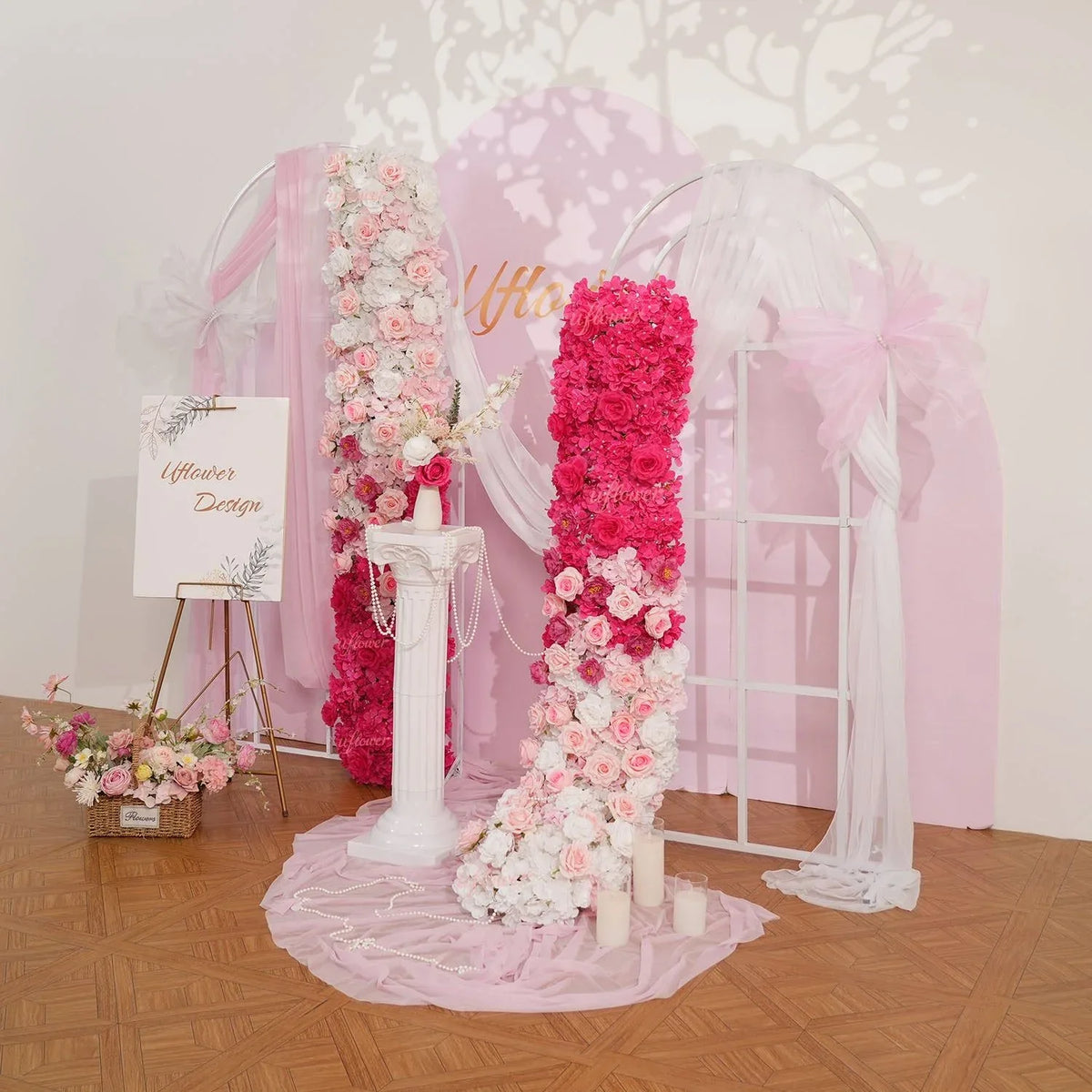 Uflower Gradient Pink Flower Row Wedding Party Backdrop Decor SET80179 - Uflower