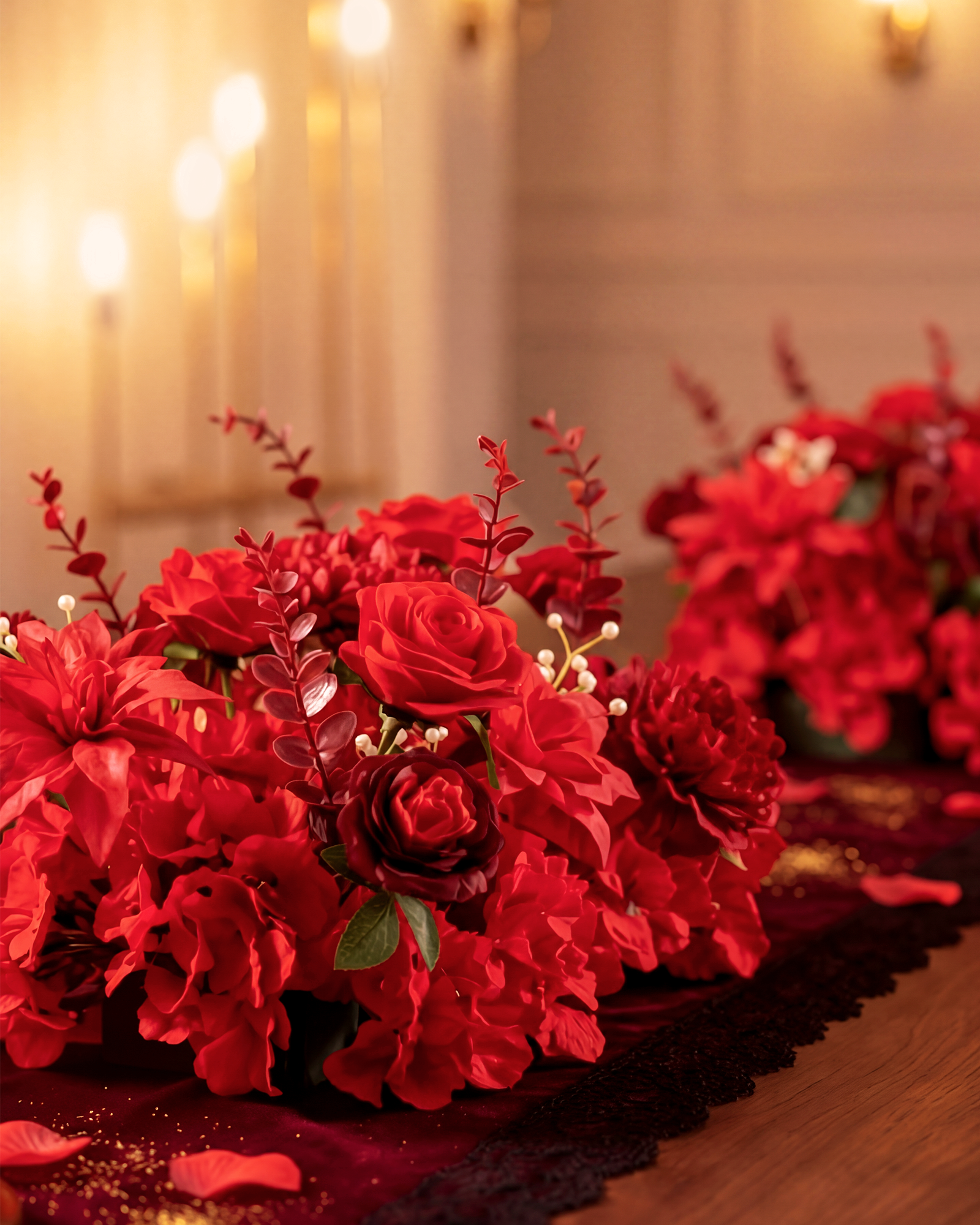 Uflower 50cm Red Rose & Peony Flower Row MC89005-03