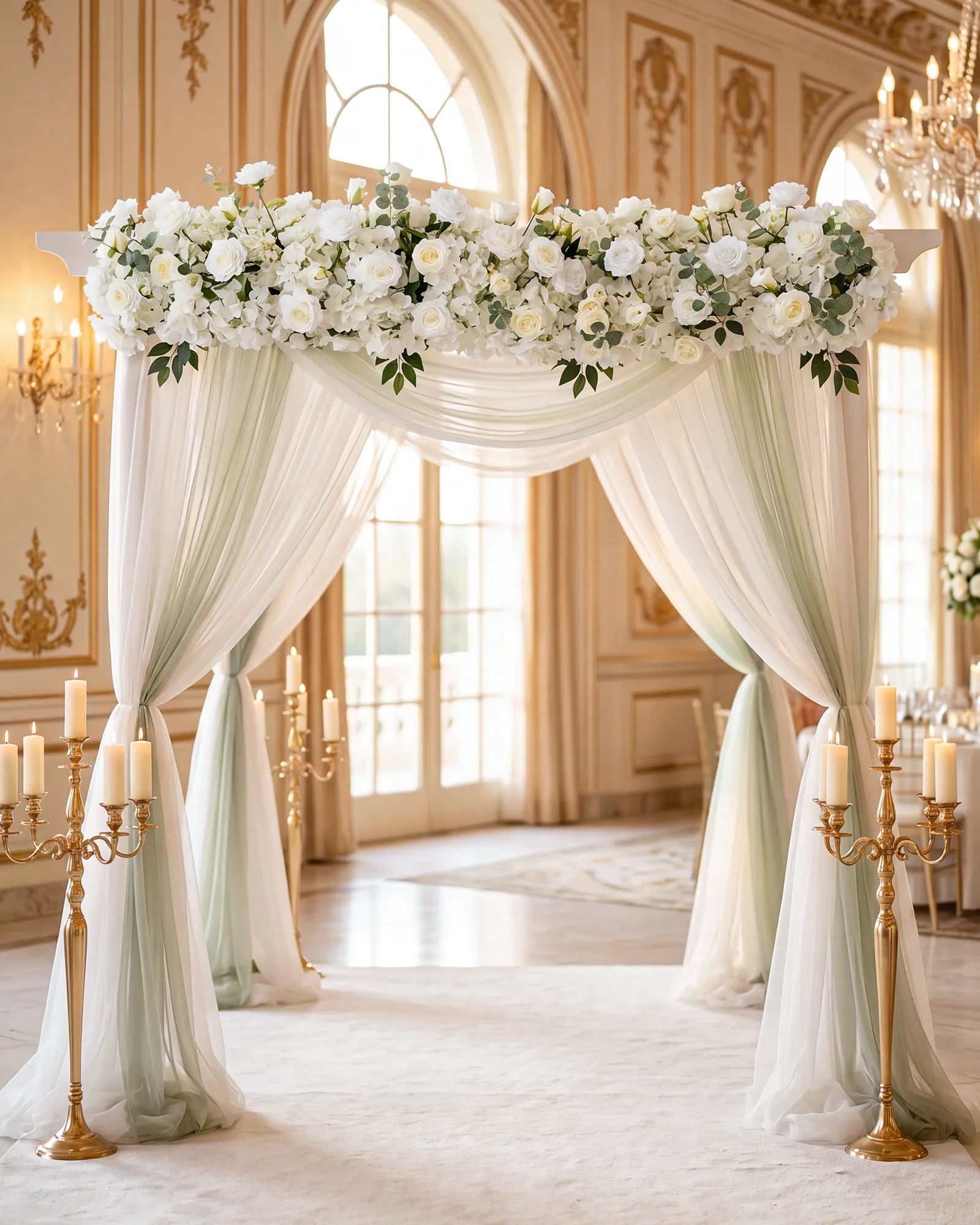 Uflower 200cm White Rose Greenery Flower Row with Drapes MC89004-02