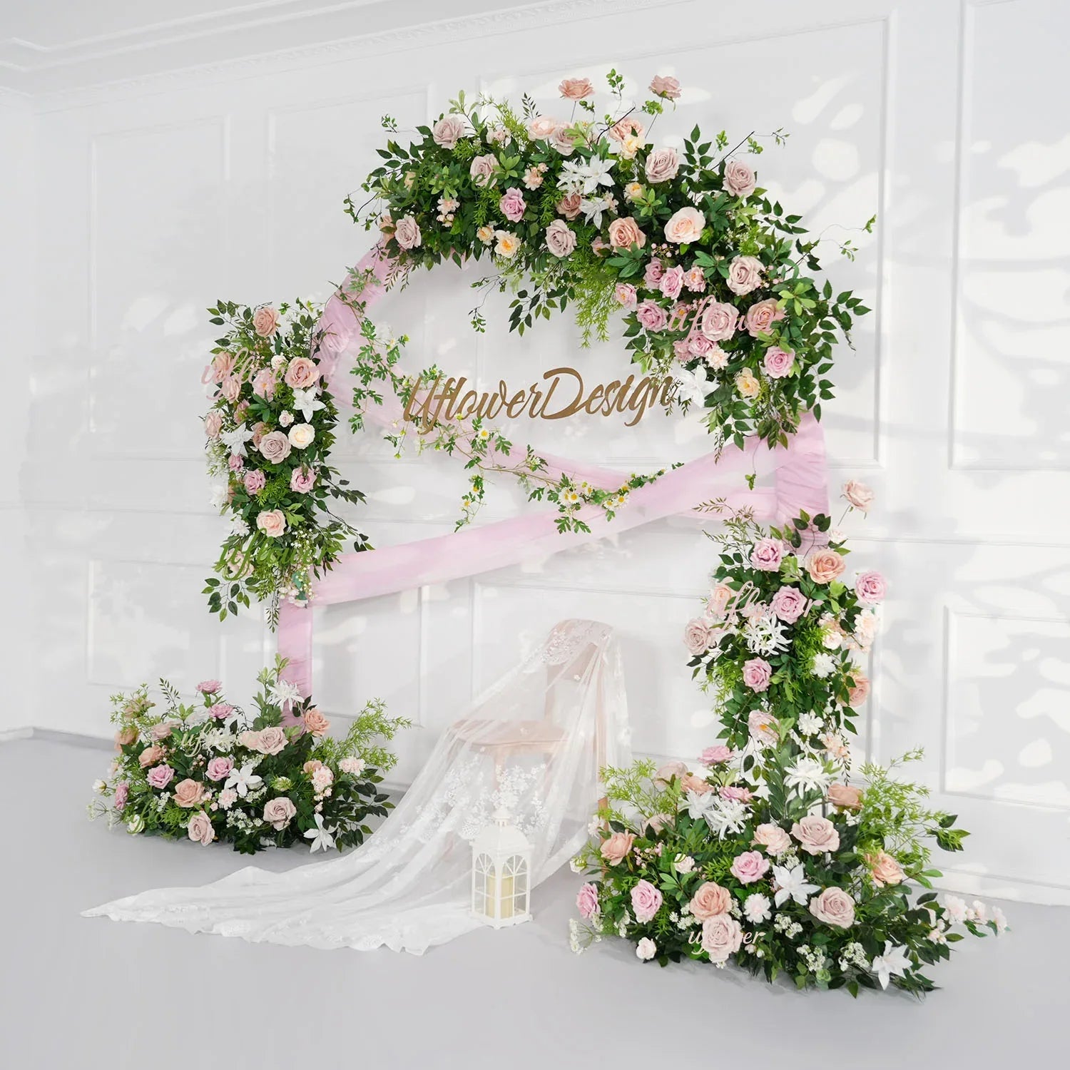 Uflower Pink Rose Green Leaf Hang Flower Floor Floral Wedding Party Event Props SET80148 - Uflower