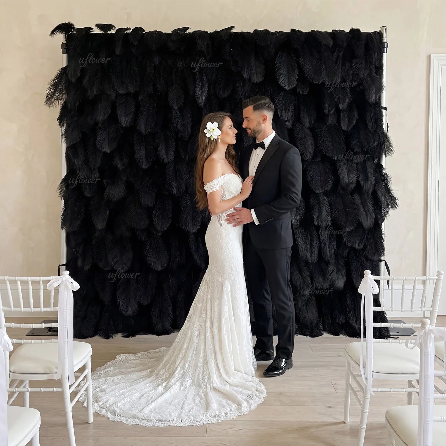 Uflower Artificial Black 5D Flower Wall Wedding Backdrop Deco Birthday Party SET80102