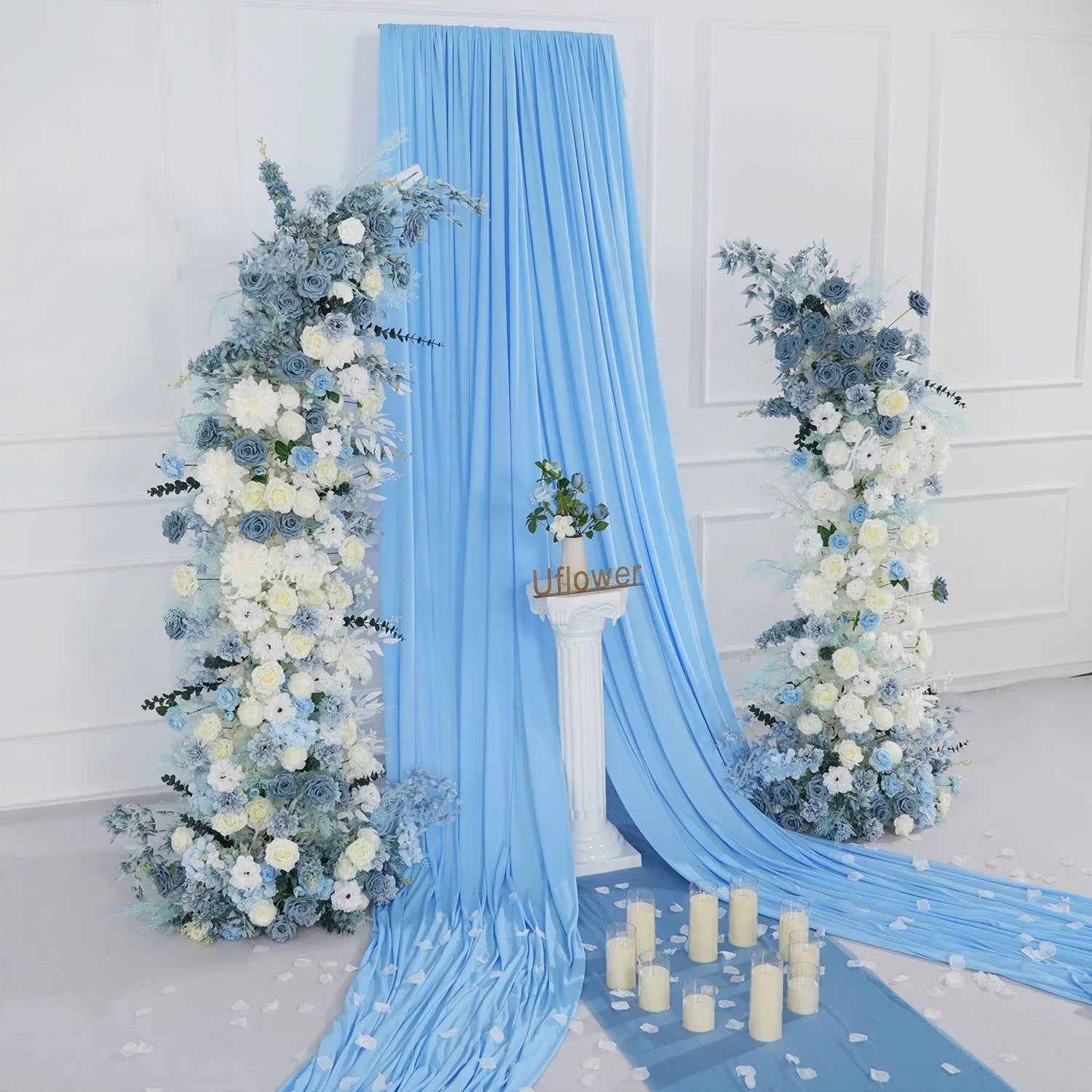 Uflower Blue White Floral Horn Arch Wedding Party Backdrop Decor SET80135 - Uflower