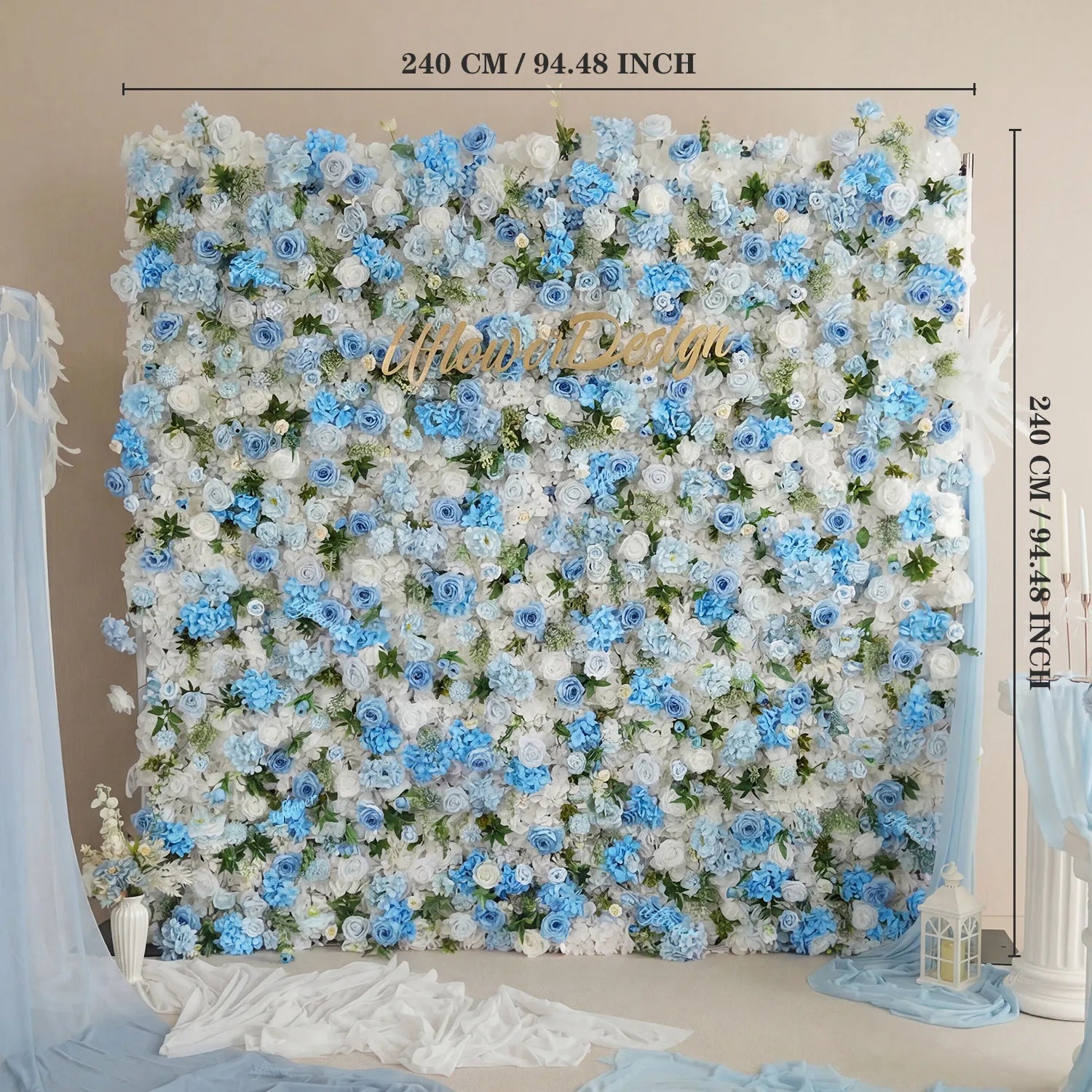 Uflower Blue White Flower Wall Backdrop Wedding Party Decoration SET80225