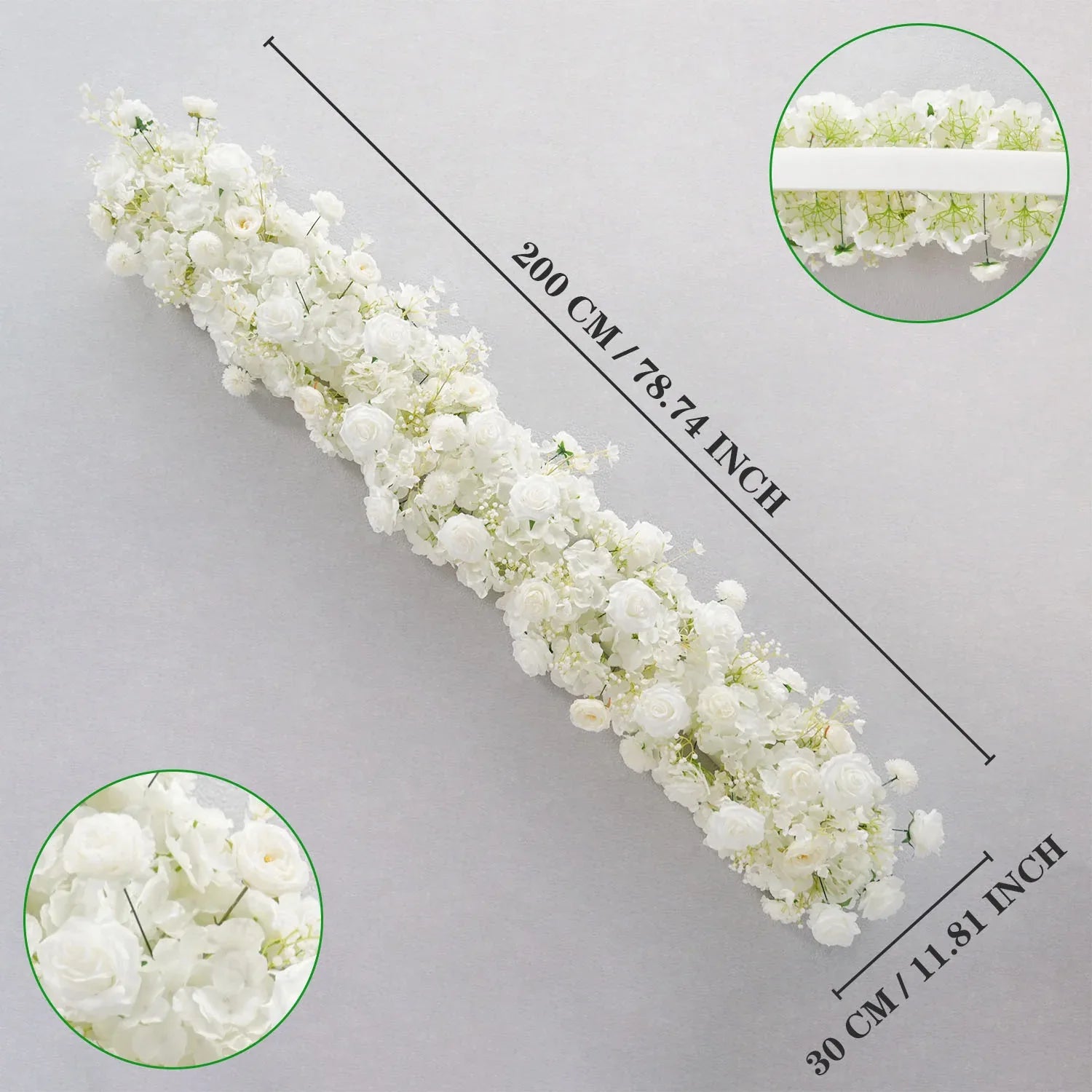 Uflower White Rose Table Runner Sofa Floral Wedding Backdrop Decor MC80119-01 - Uflower