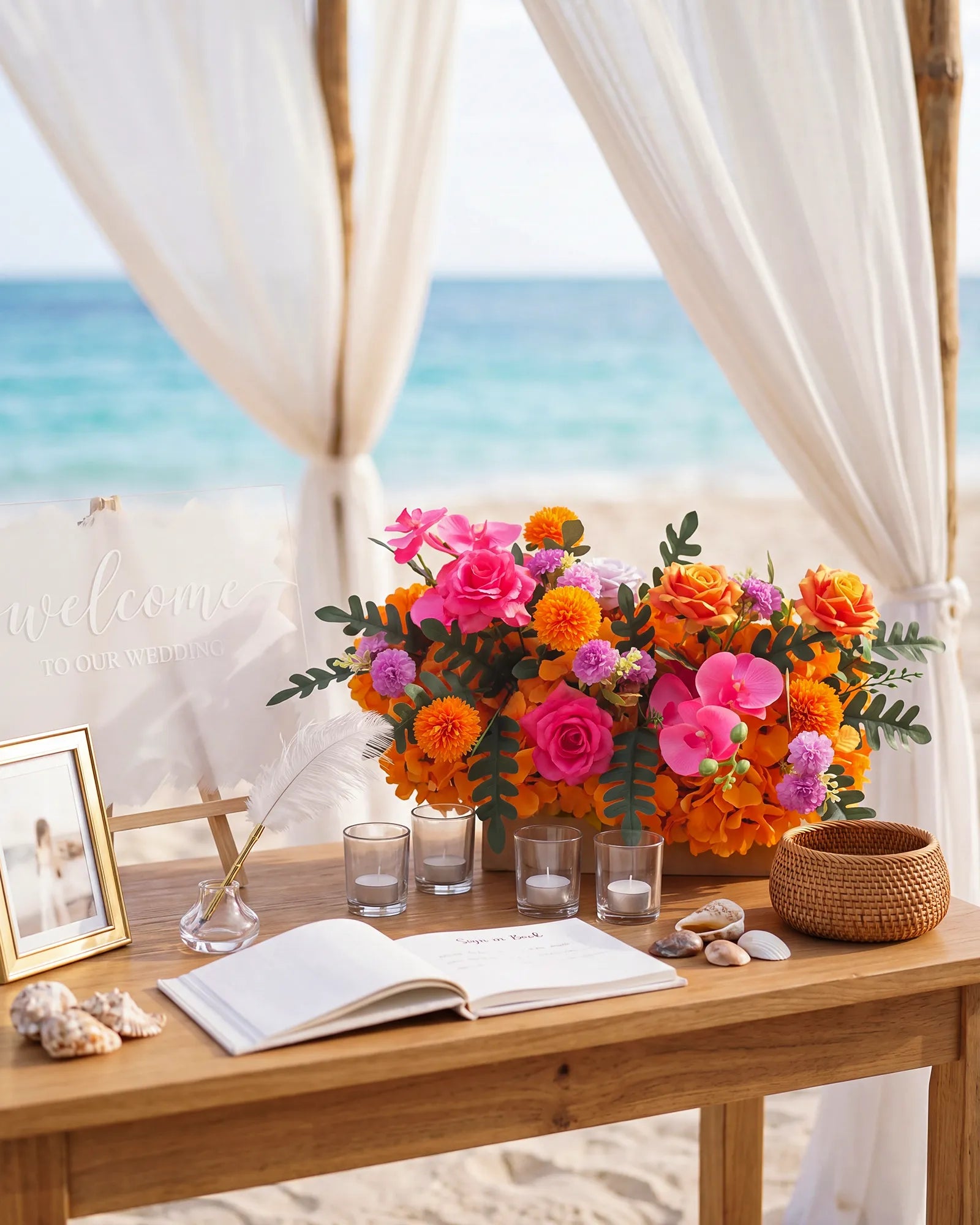 Uflower 50cm Rose Red Orange Flower Row MC89002-03