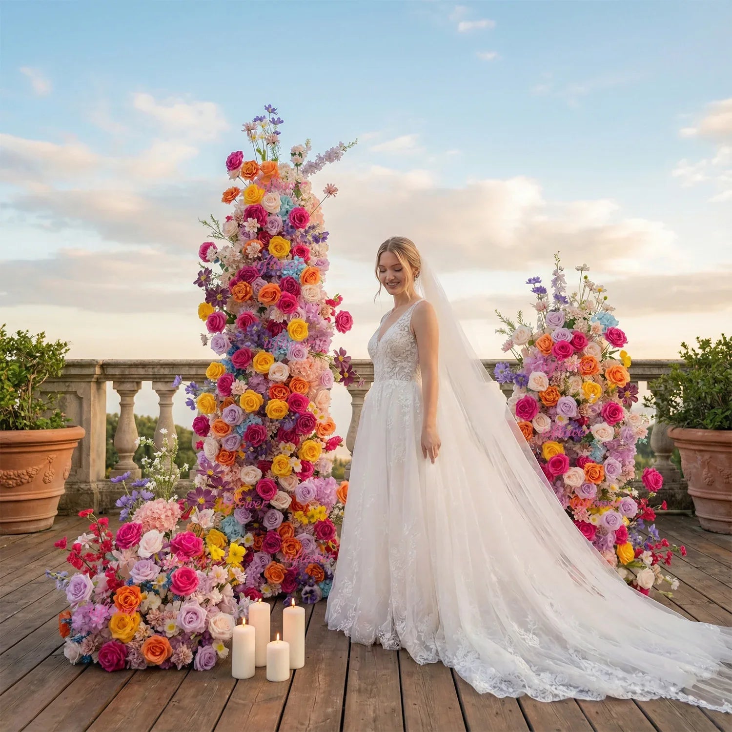 Uflower Colorful Artificial Wedding KT Backdrop Flower Row Decor SET80081 - Uflower