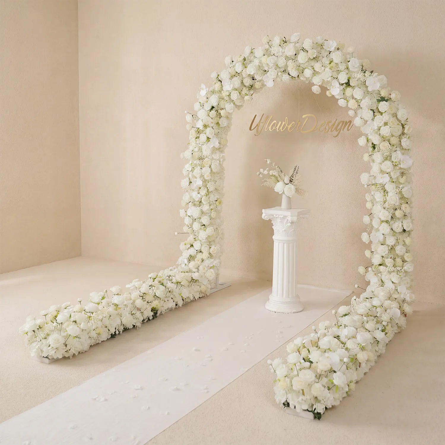 Uflower White Rose Floral Row Decor Wedding Backdrop Door Arch SET80218