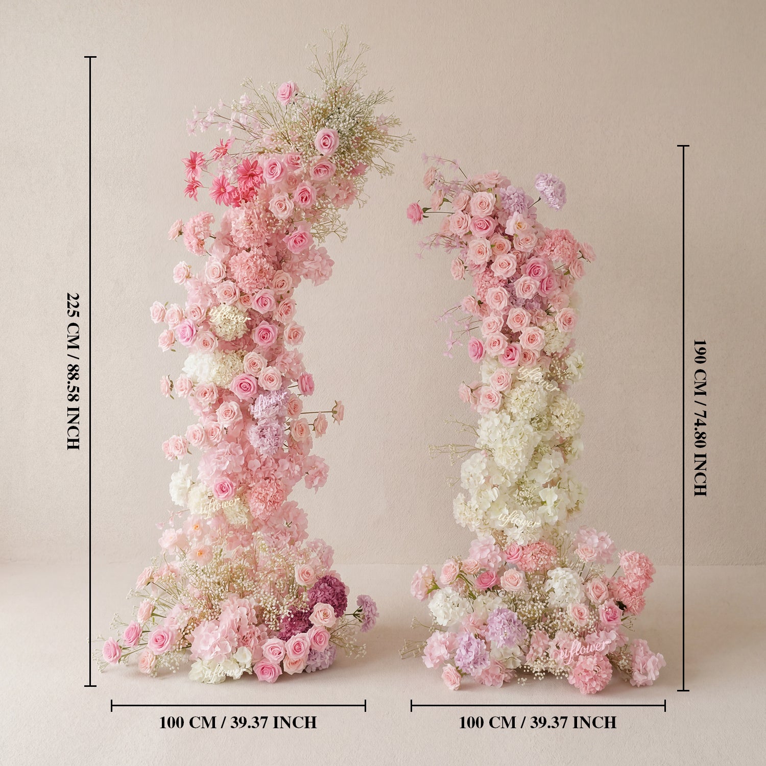 Uflower Pink White Floral Horn Arch Wedding Party Backdrop Decor SET80238