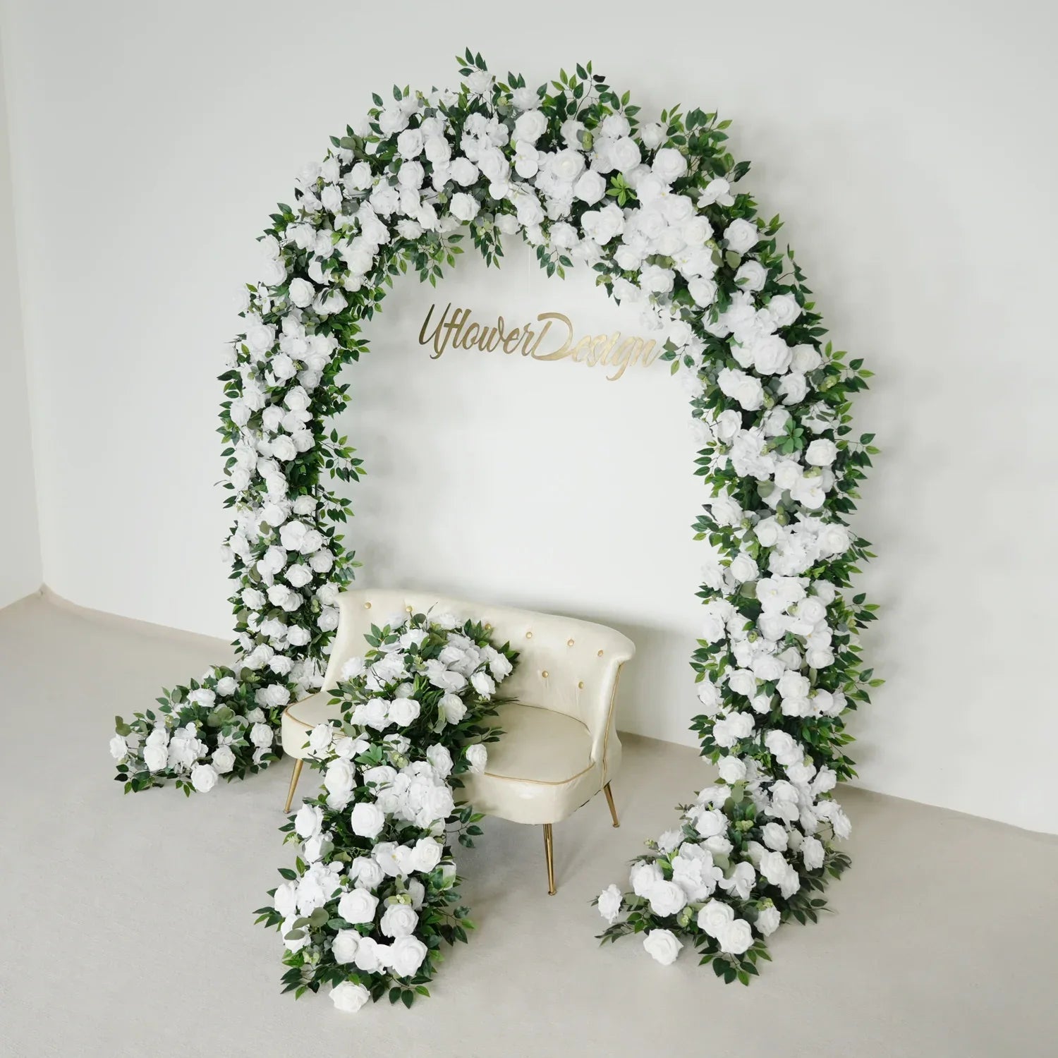 Uflower Green White Rose Willow Leaves Wedding Background Arch Decoration Flower Arrangement SET80086 - Uflower