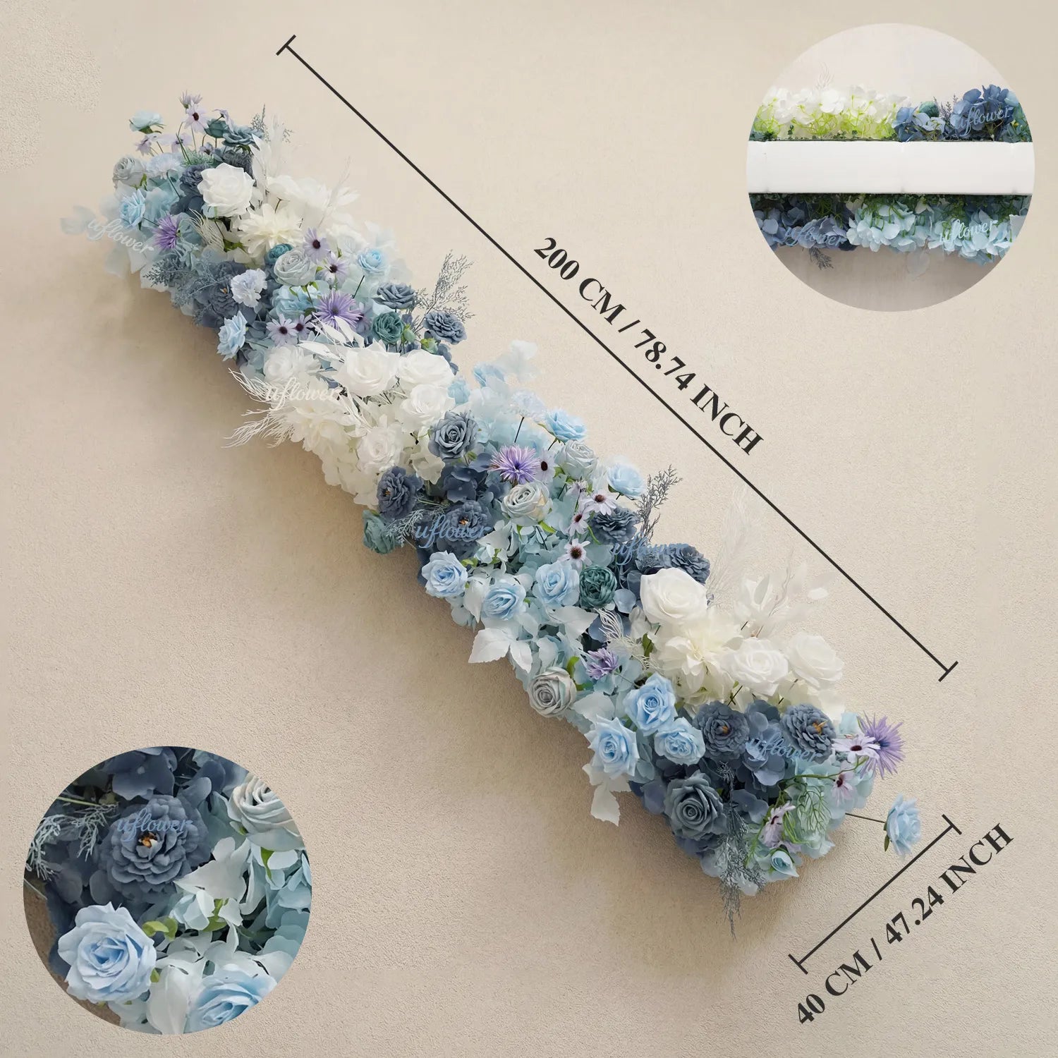 Uflower Dusty Blue Floral Row Wedding & Event Backdrop MC80309-01