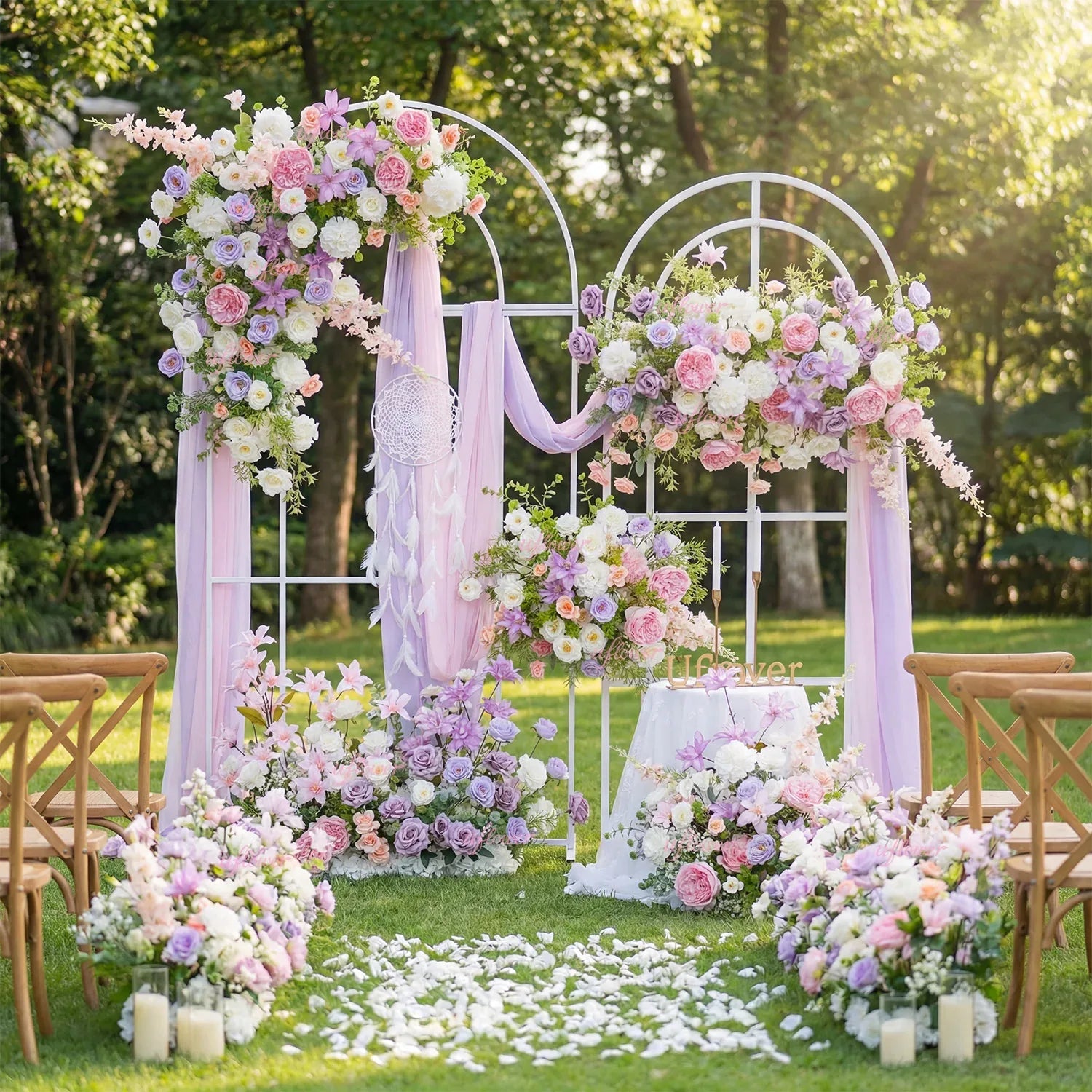Uflower Artificial Purple Pink Wedding KT Backdrop Flower Row Decor SET80077 - Uflower
