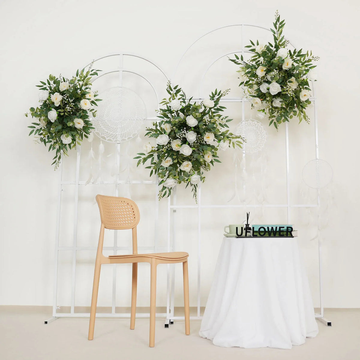 Uflower Artificial White Green Wedding KT Backdrop Flower Row Decor SET80066 - Uflower