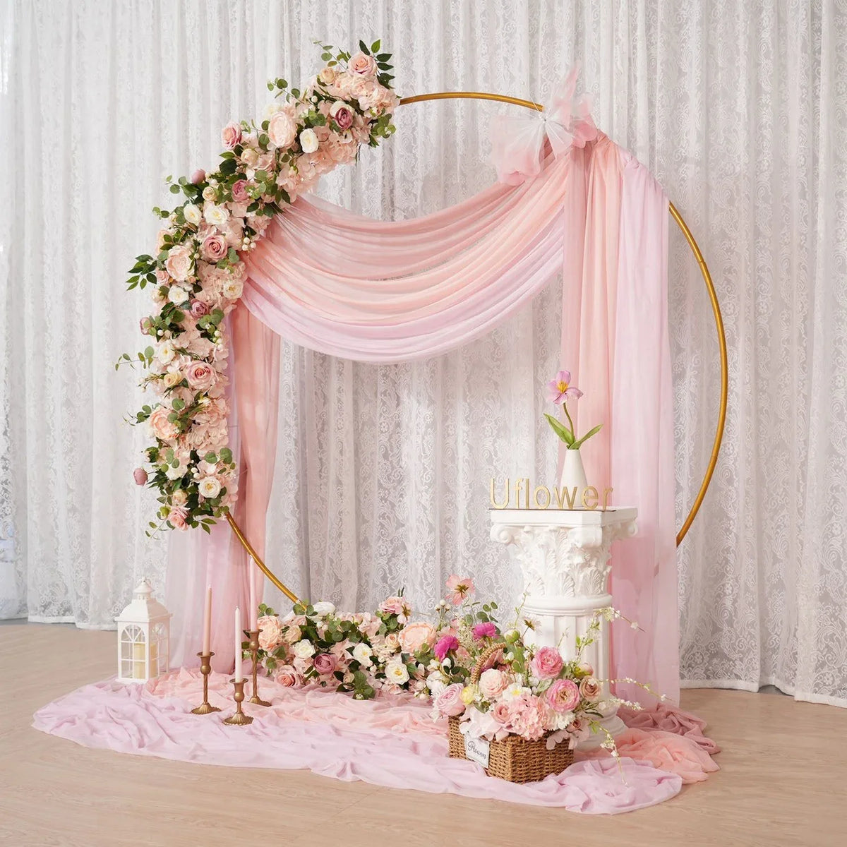 Uflower Artificial Pink Rose Flower Row Wedding KT Backdrop Decor SET80172 - Uflower
