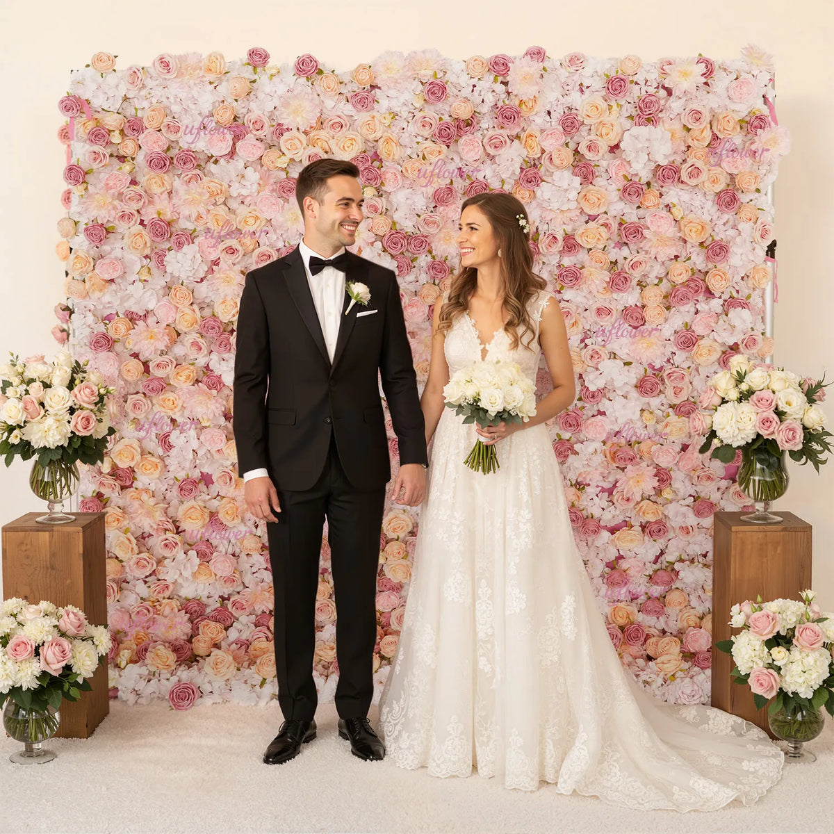Uflower Artificial Pink Champagne Rose 5D Wedding Flower Wall SET80093