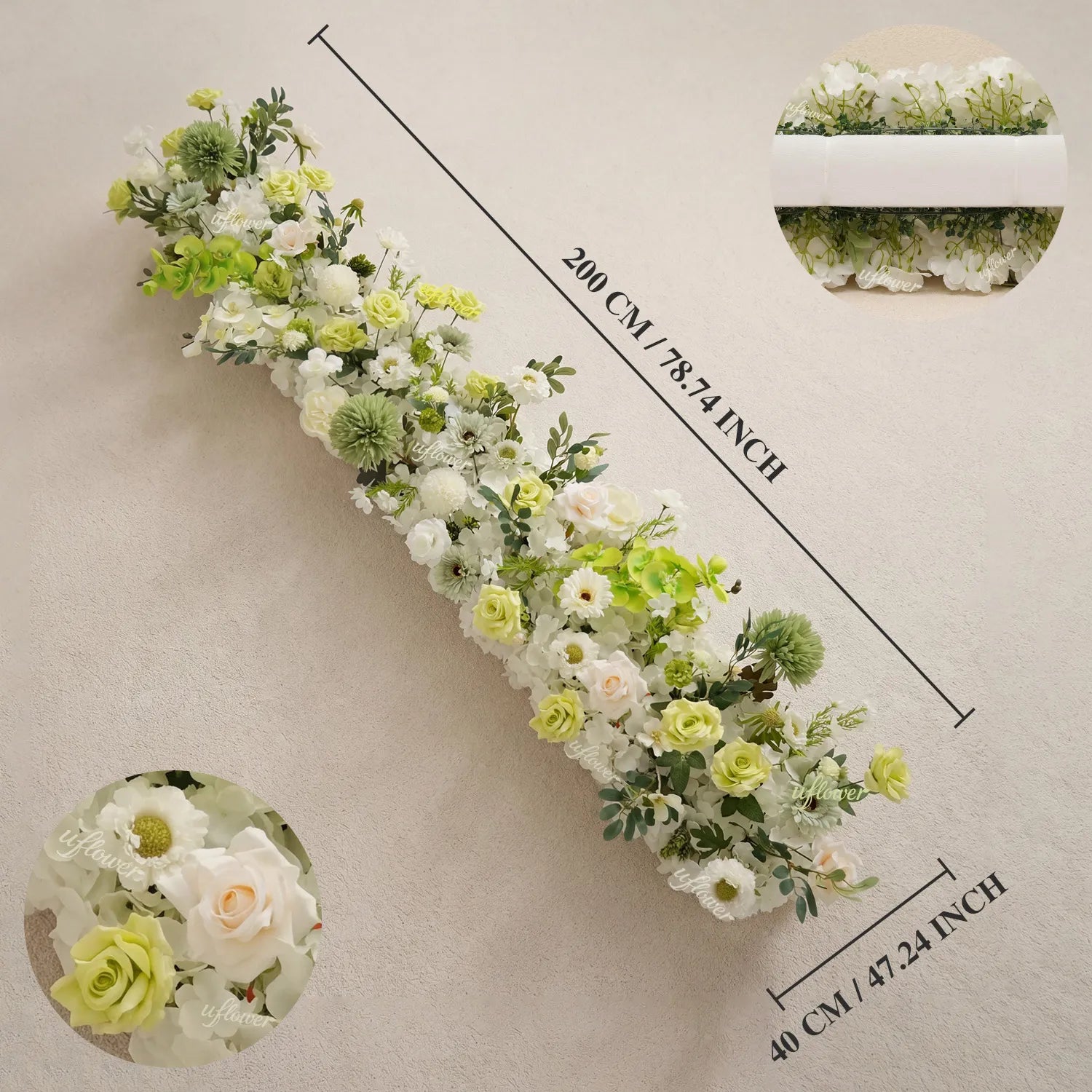 Uflower Cream White Green Floral Row Wedding & Party Table Runner Decor MC80307-01