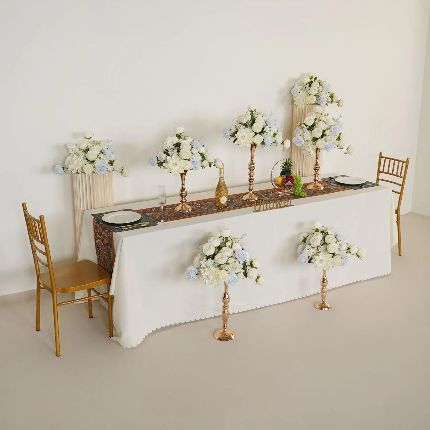 Uflower White Rose Wedding Table Centerpiece Flower Arrangement MD80041-01 - Uflower