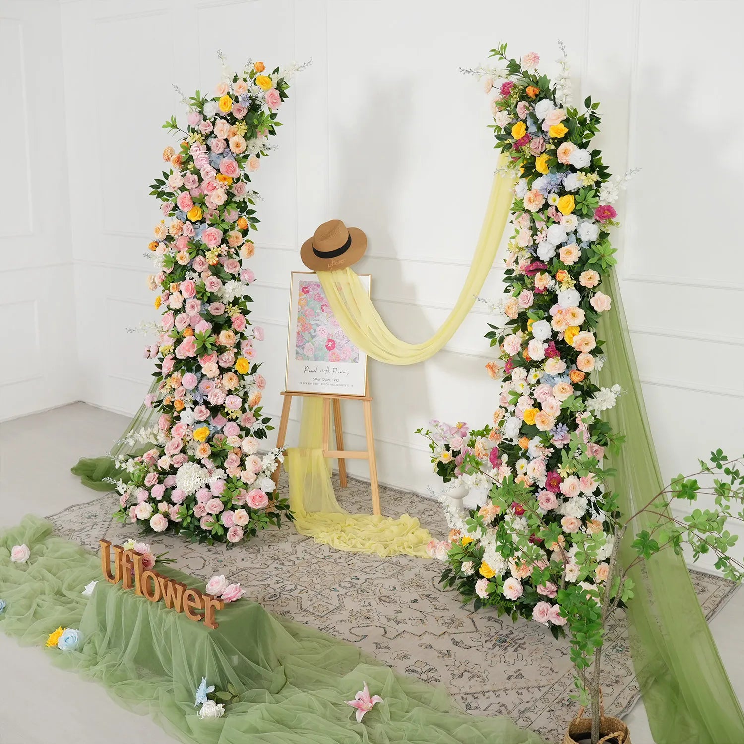 Uflower Colorful Floral Arrangement Horn Arch Wedding Backdrop Props SET80242-01