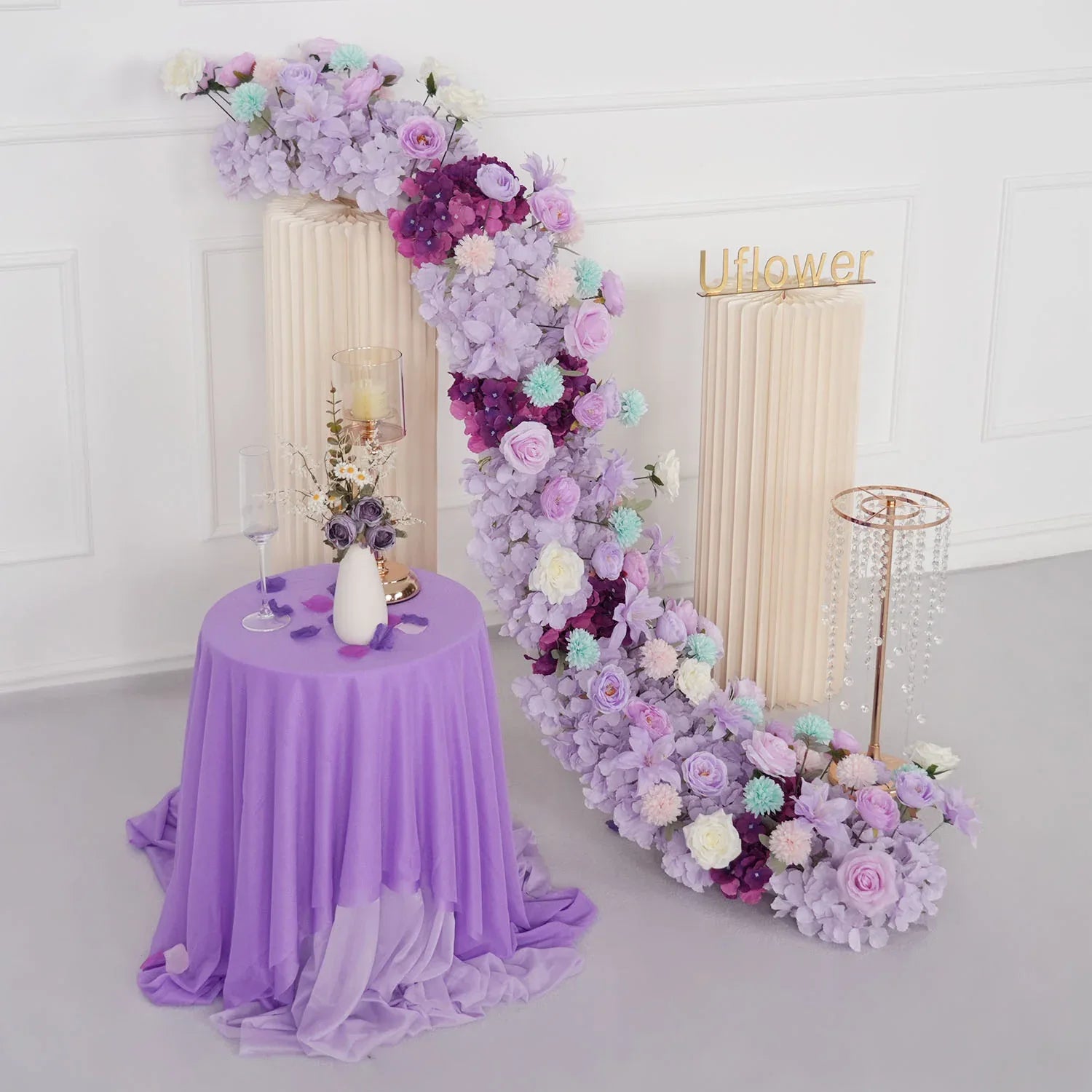 Uflower Purple Flower Row Sofa Table Runner Floor Flower Arrangement MC80122-01 - Uflower