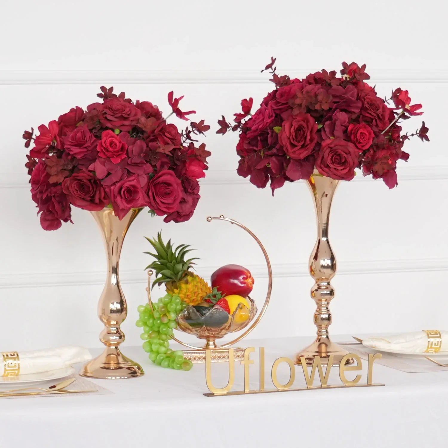 Uflower Red Table Centerpieces Floral Ball Wedding Decor Flower Arrangement MB80065-01 - Uflower