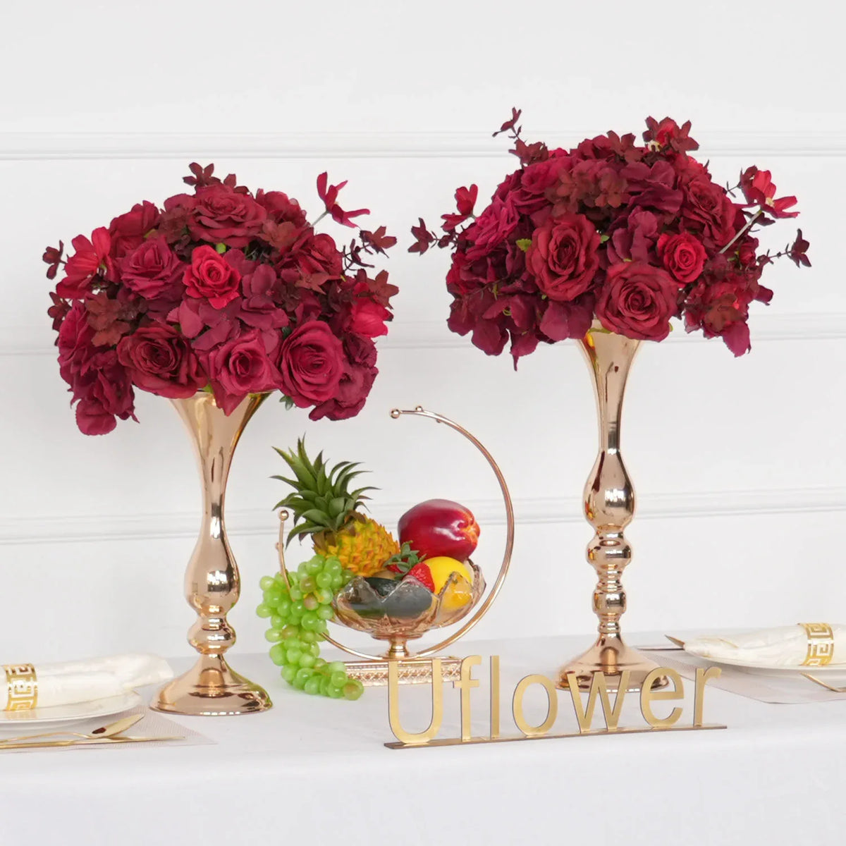 Uflower Red Table Centerpieces Floral Ball Wedding Decor Flower Arrangement MB80065-01 - Uflower