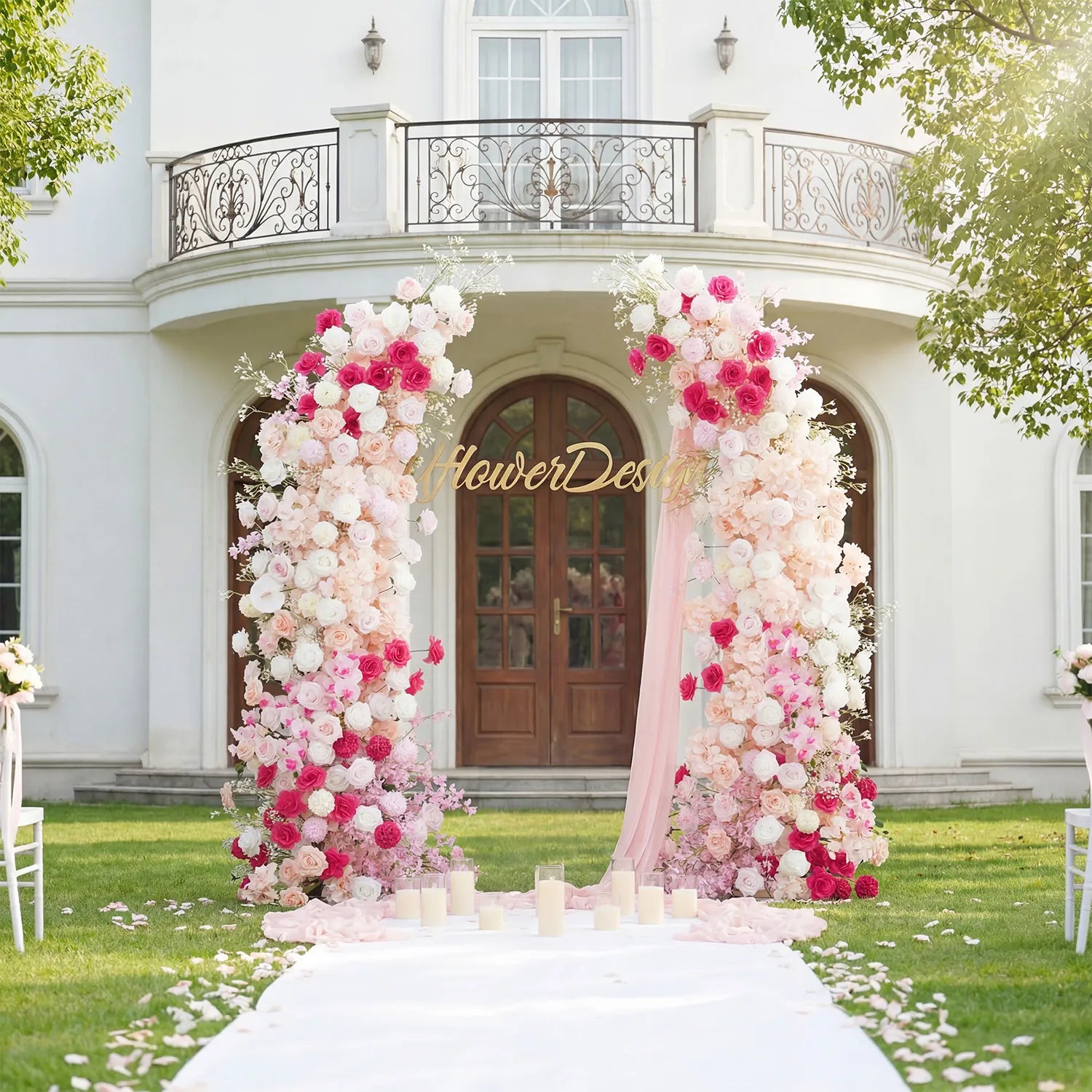 Uflower Pink White Floral Horn Arch Wedding Party Backdrop Decor SET80103-01