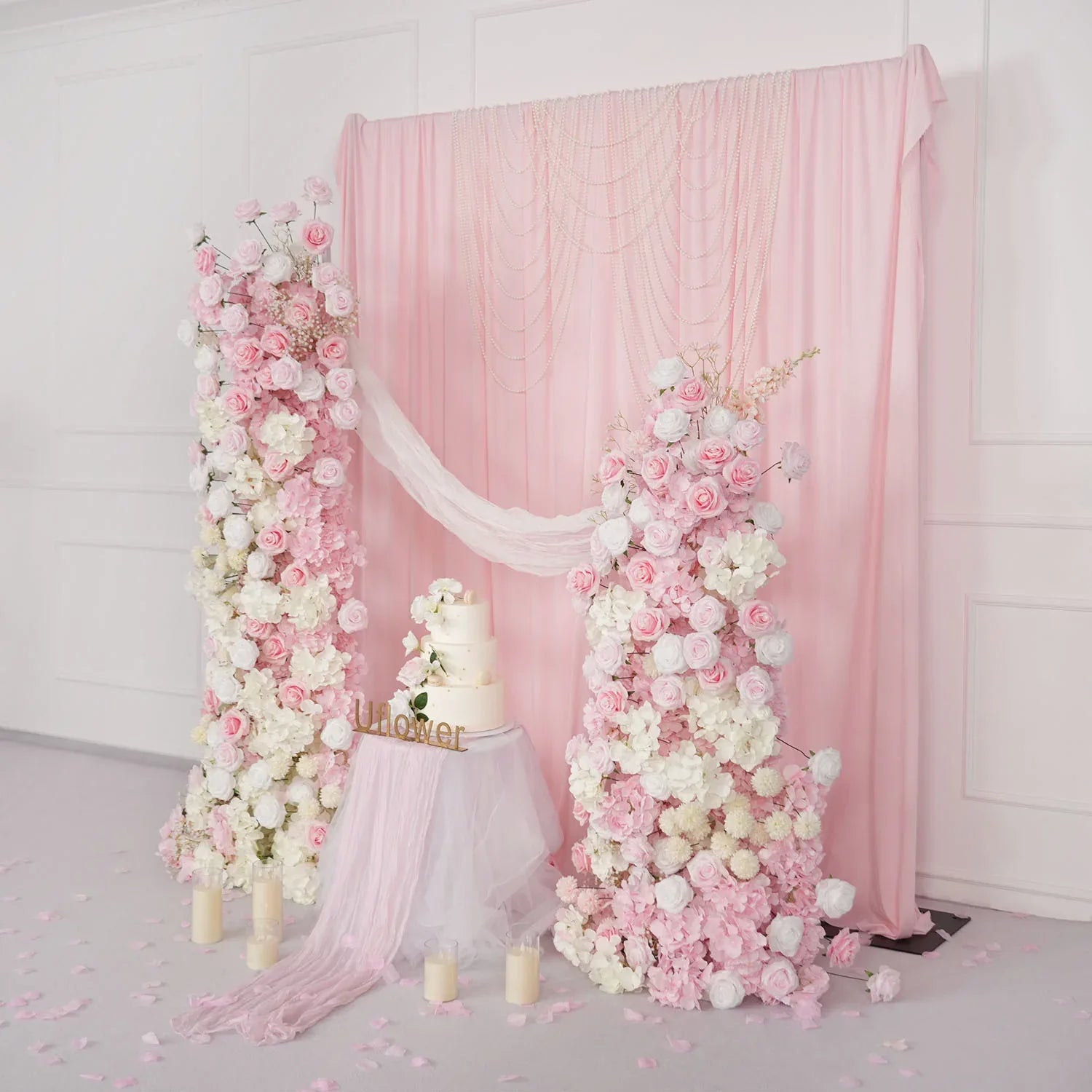 Uflower Artificial Pink White Wedding KT Backdrop Flower Row Decor SET80126 - Uflower