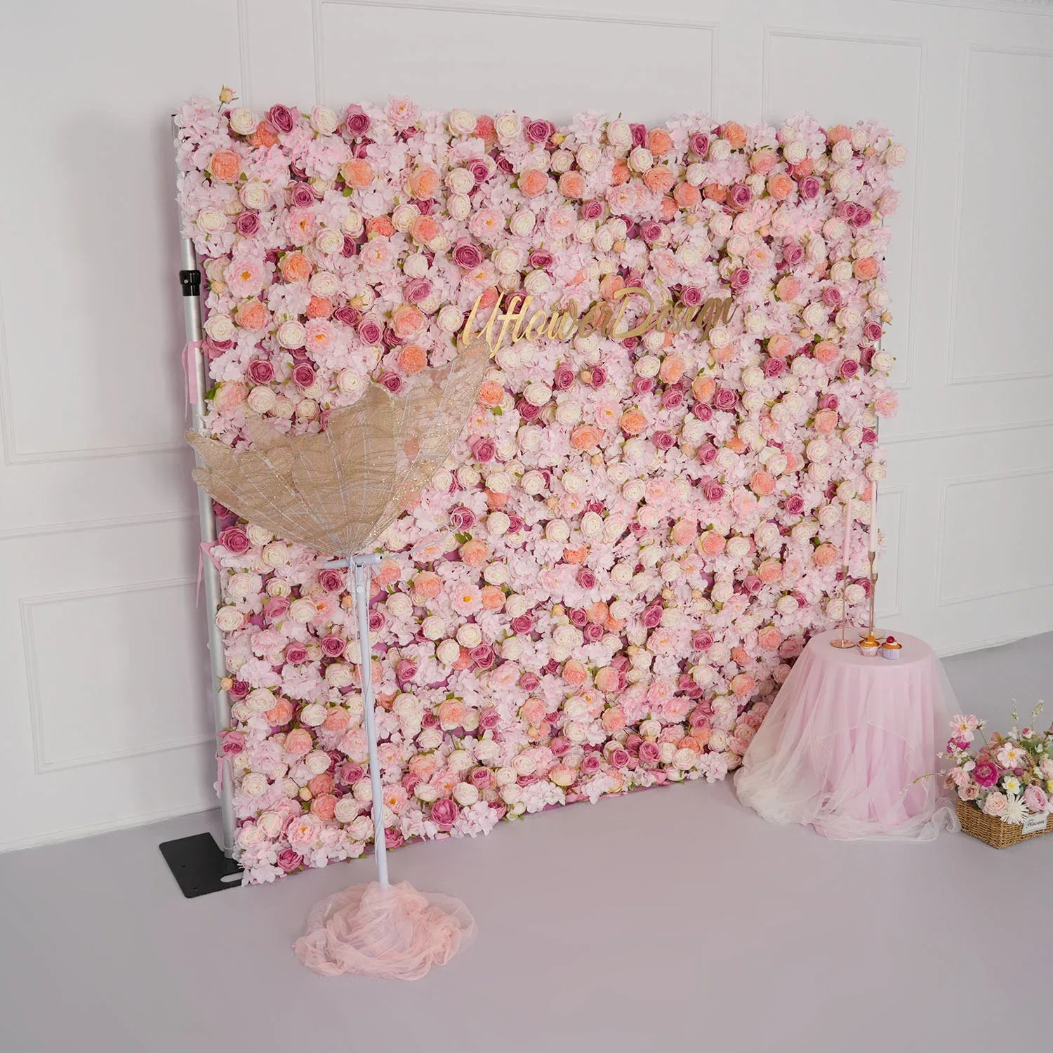 Uflower Flower Wall Pink Rose Floral Backdrop Wedding Party Proposal Decor SET80158 - Uflower