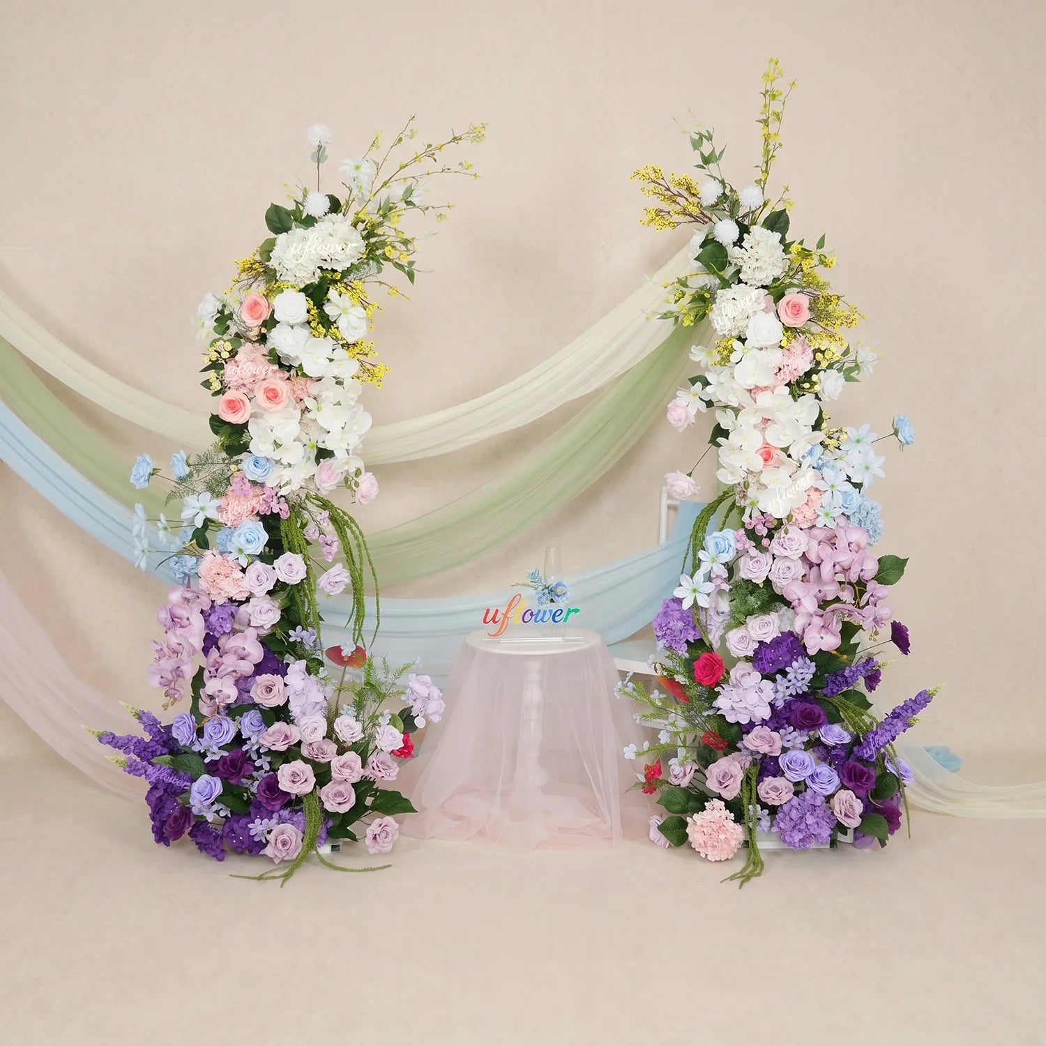Uflower Purple Horn Arch Wedding Backdrop Party Event Decor Props SET80250-01