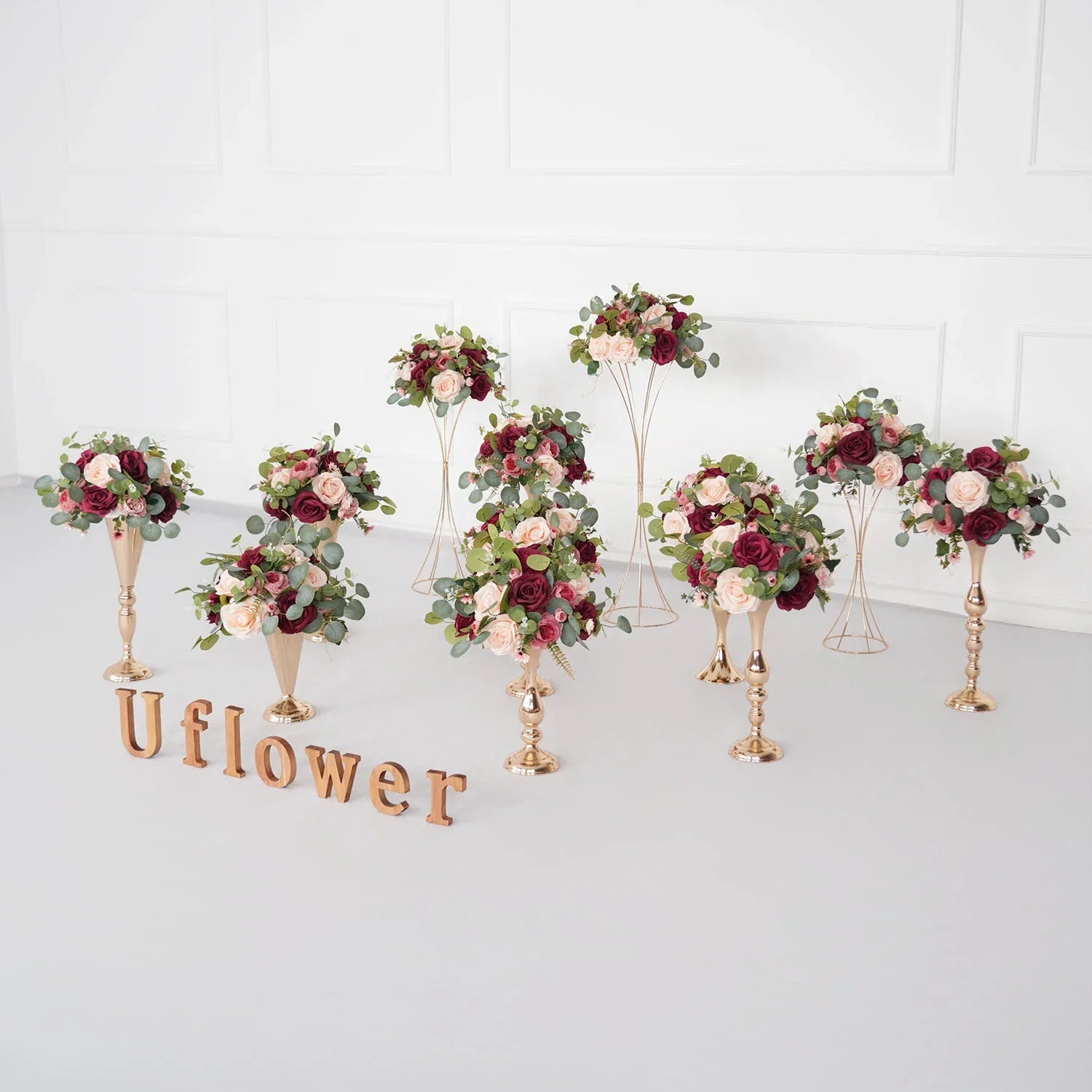 Uflower Red Rose Green Leaf Table Centerpieces Floral Ball Wedding Decoration MB80064-01 - Uflower