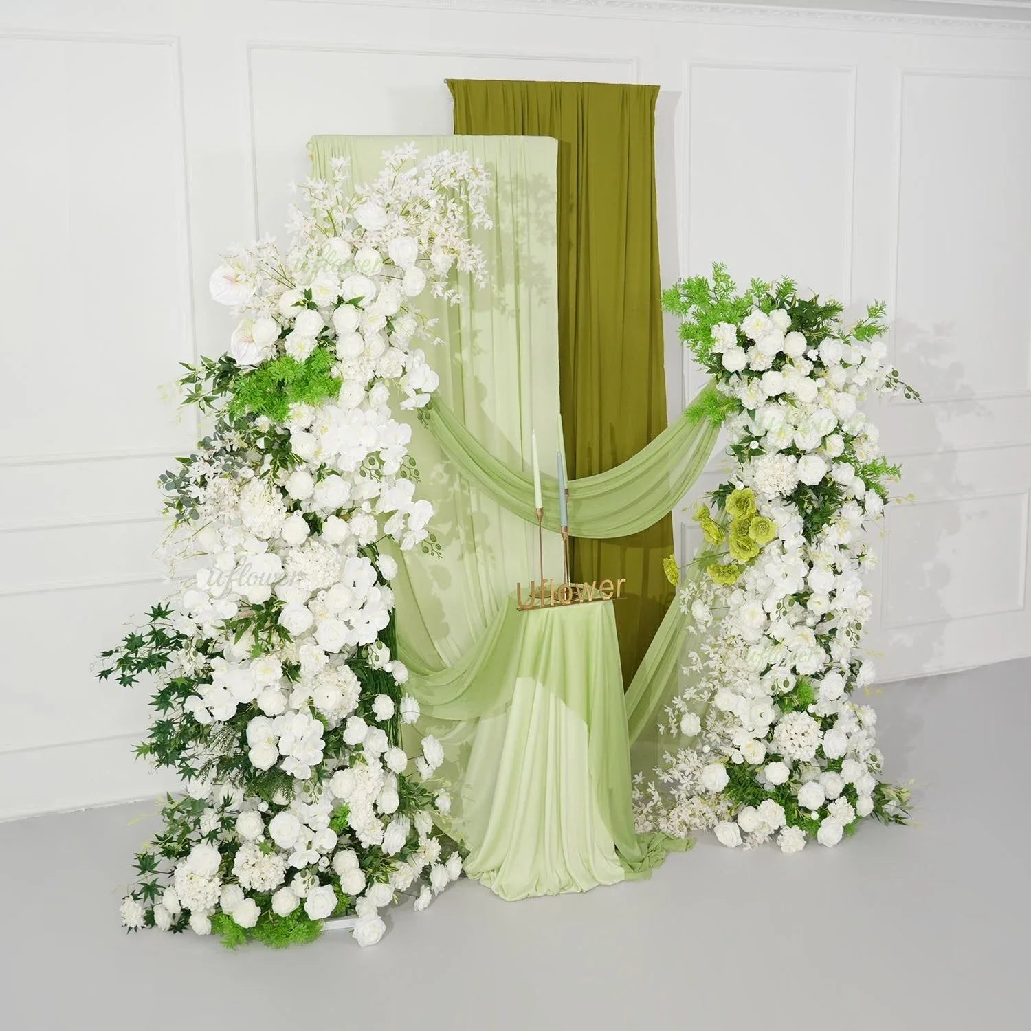 Uflower White Floral Greenery Horn Arch Wedding Party Backdrop Decor SET80159 - Uflower
